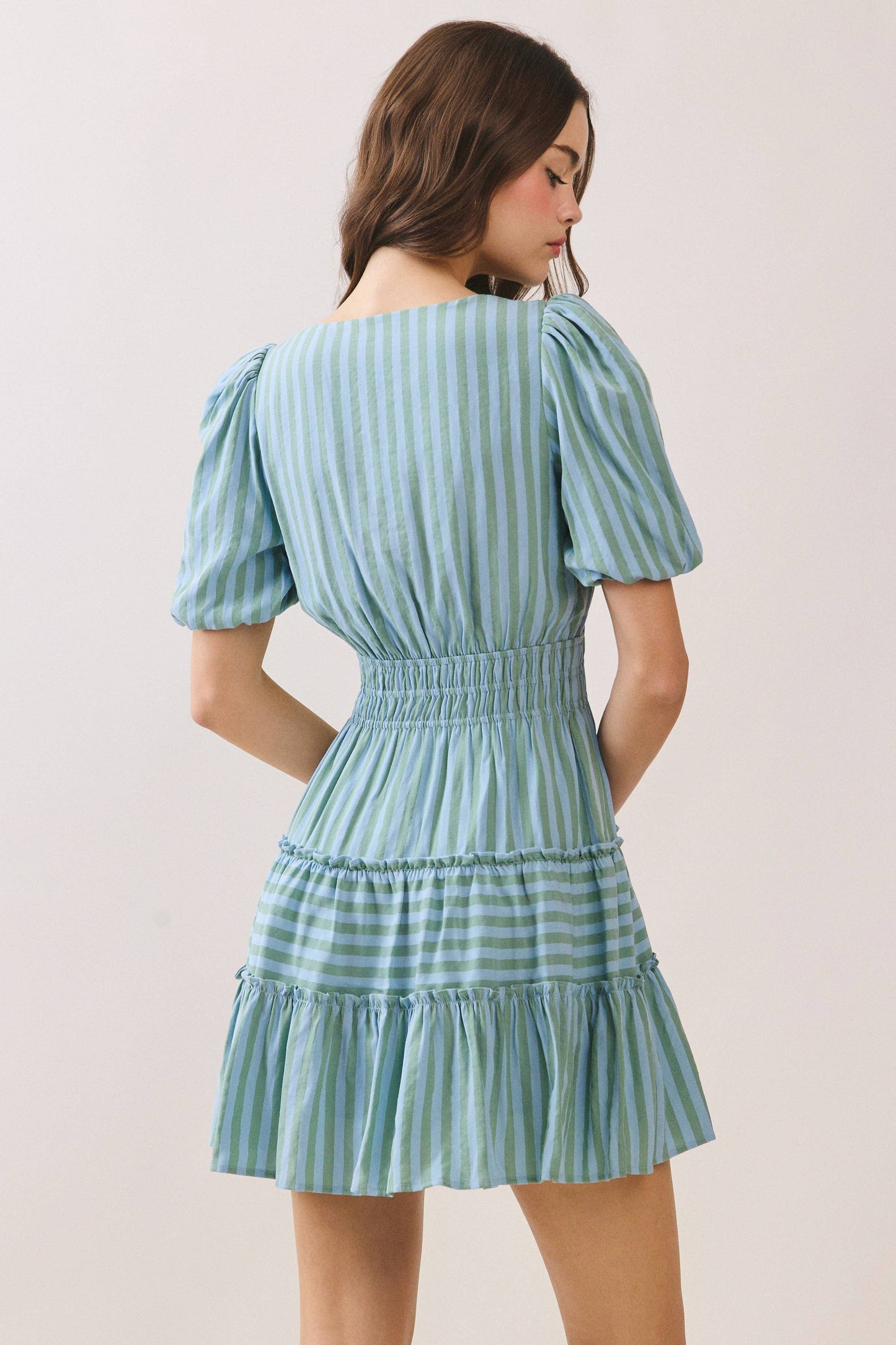 Striped Bubble Sleeve Dress