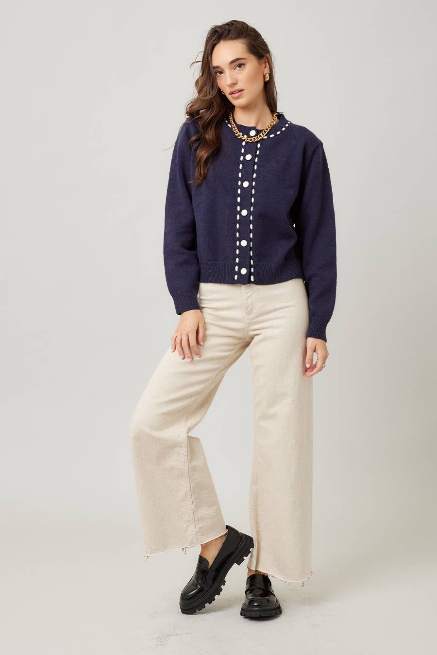 Contrast Stitch Knit Cardigan