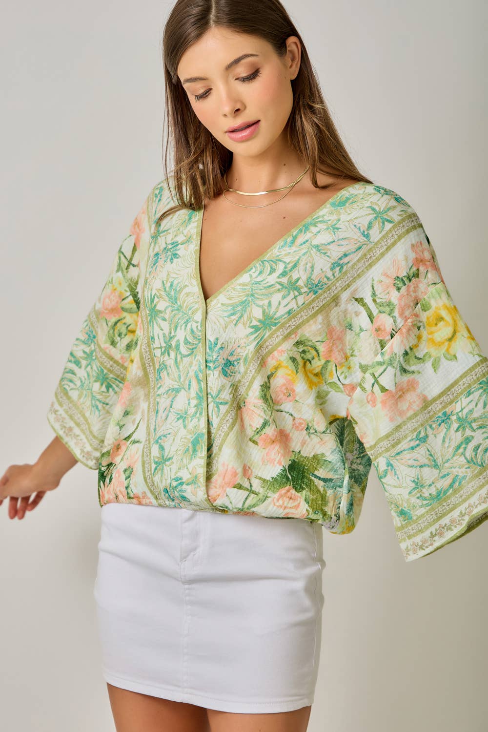 Front Wrap Kimono Top in Light Green