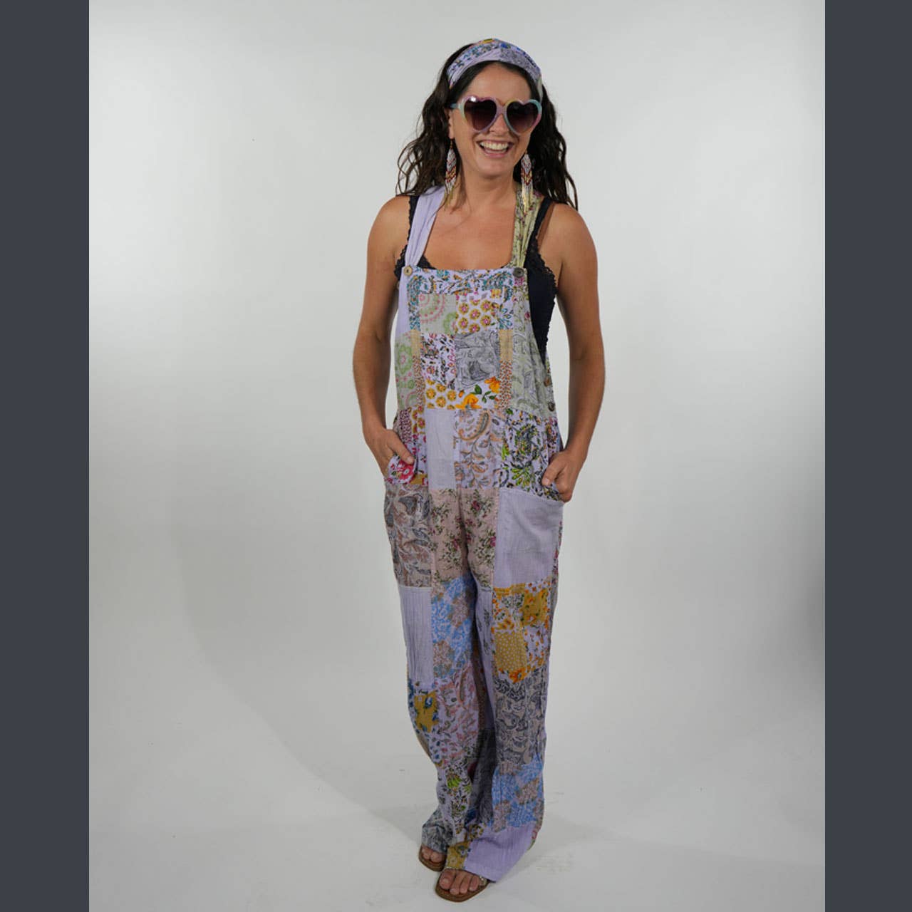 Boho Patchwork Overalls in Lilac