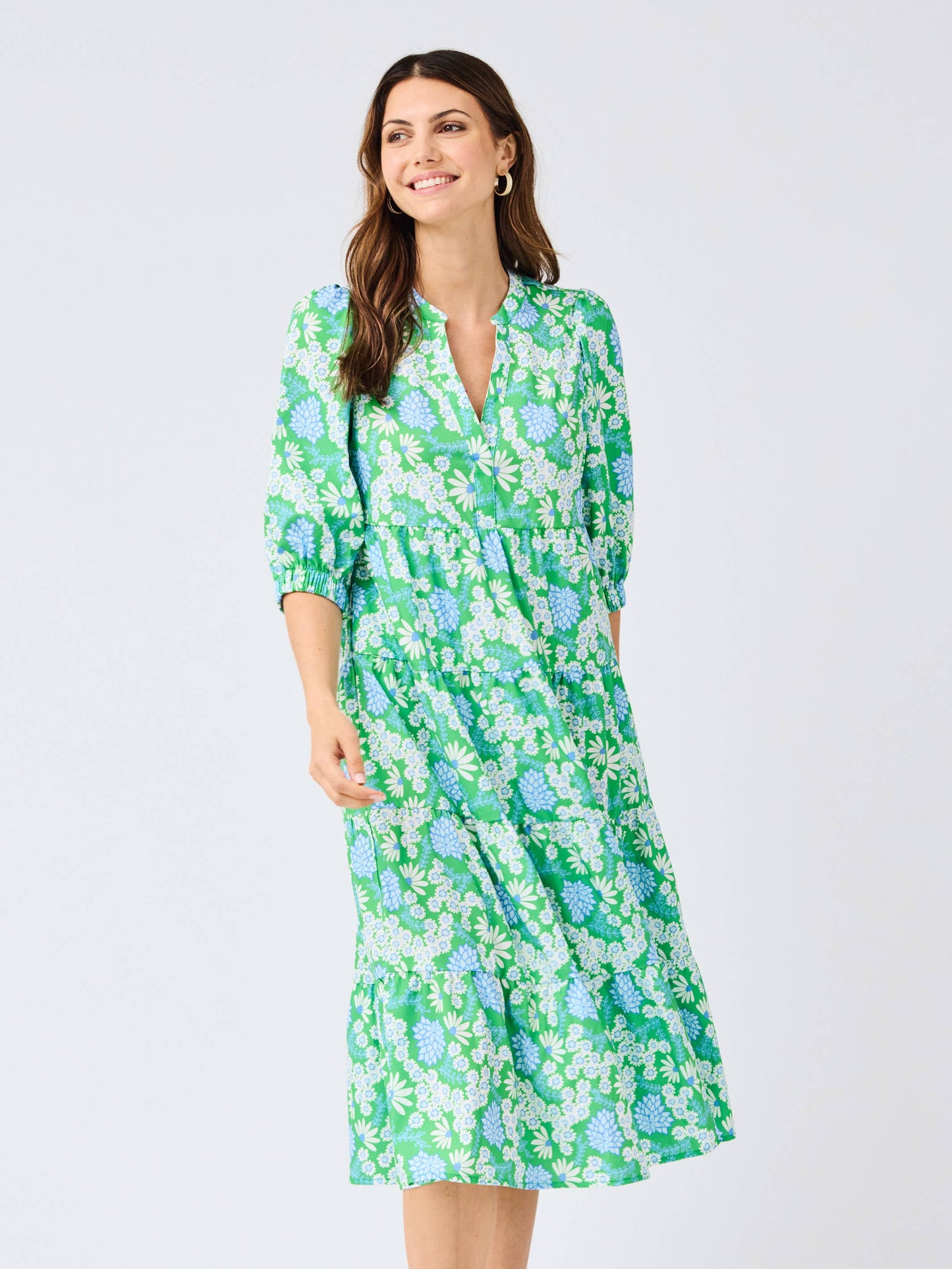 Daisy Green Floral Midi Dress
