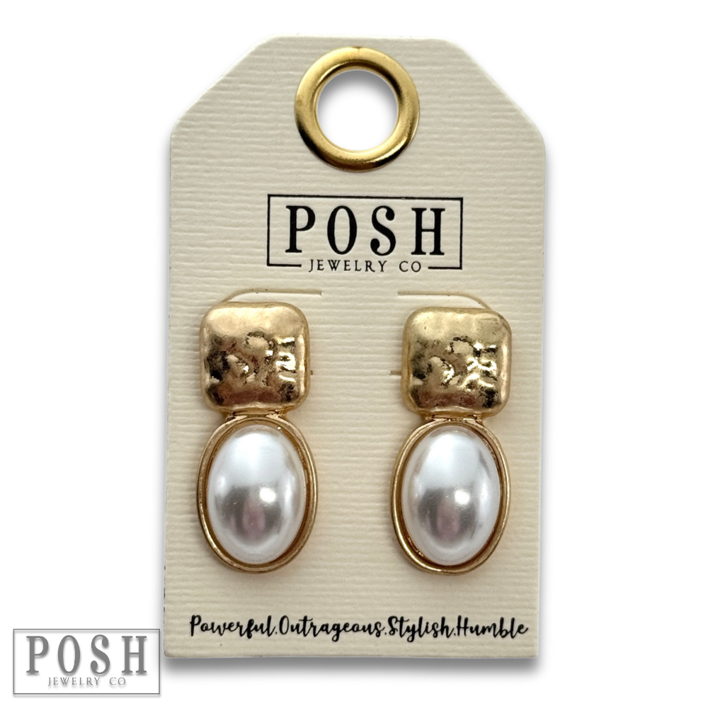 Oval bead post earring: White
