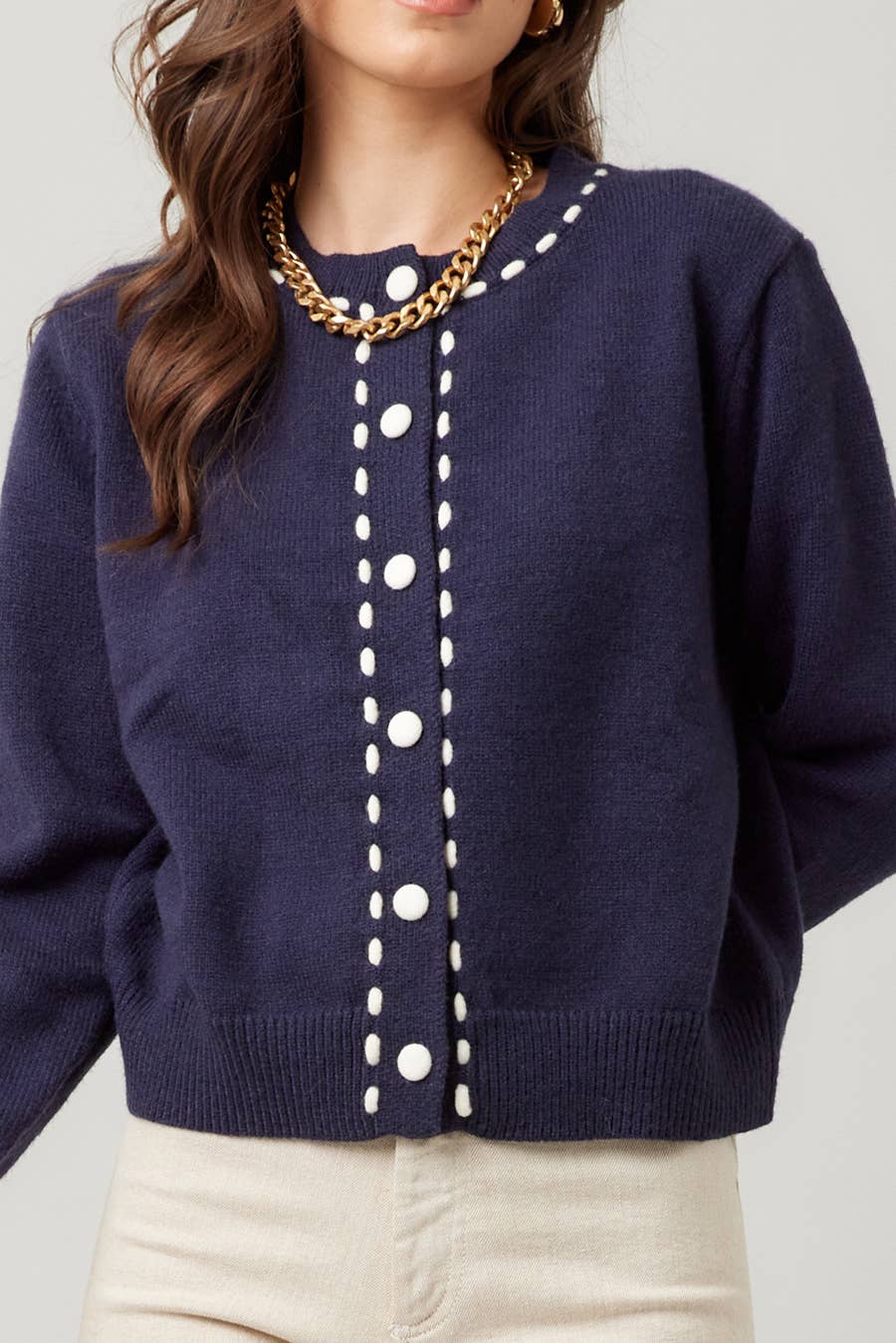 Contrast Stitch Knit Cardigan