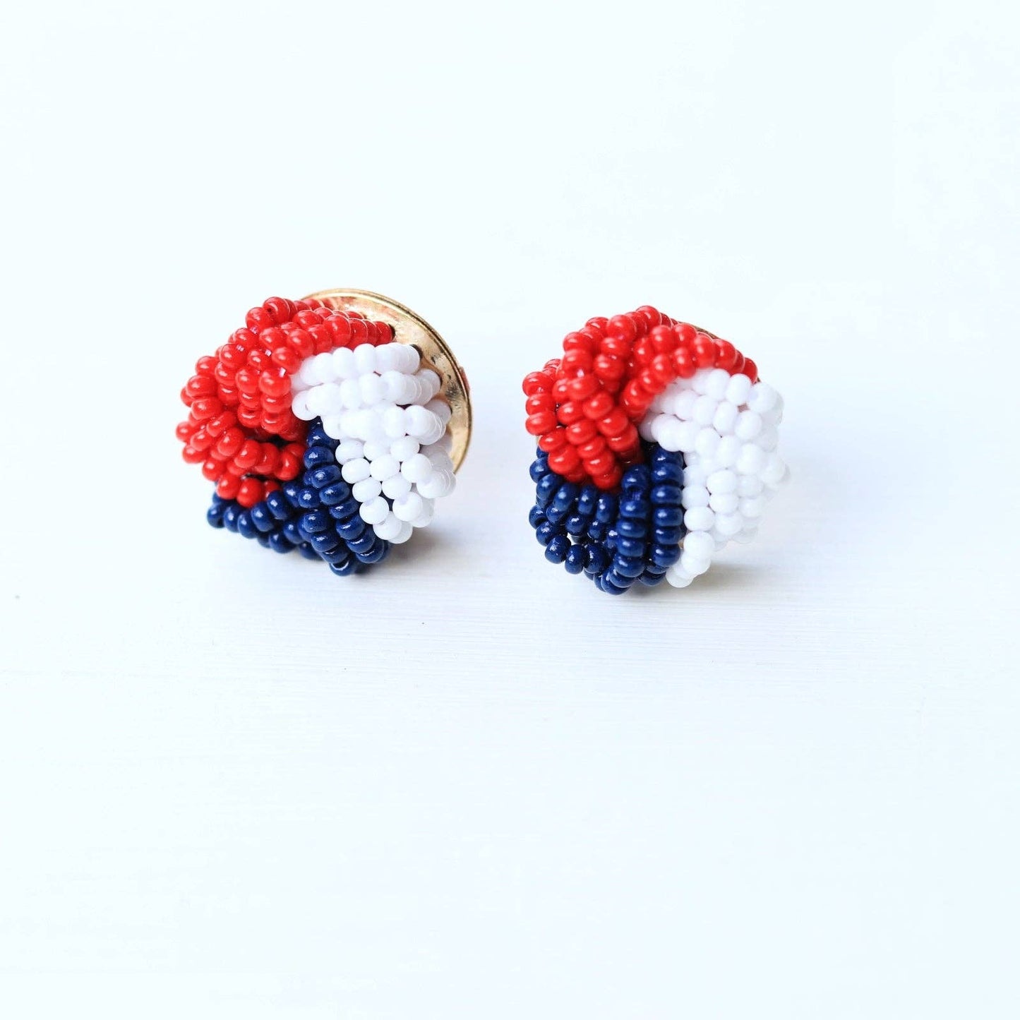 Red White Blue Beaded Knot Stud Earring