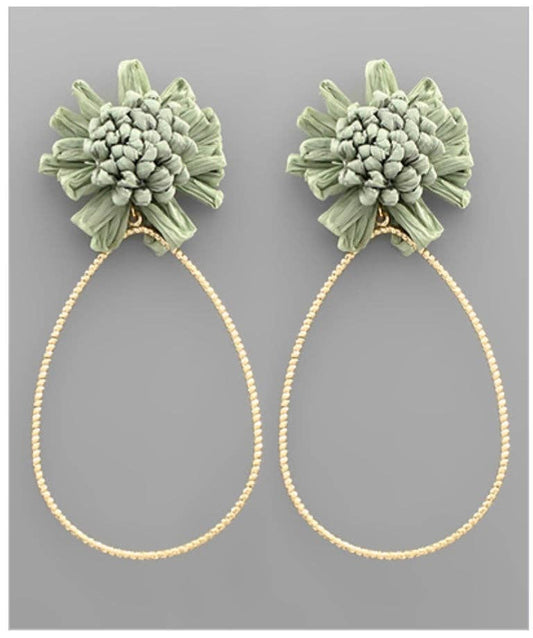 Mossy Raffia Flower Teardrop Earring