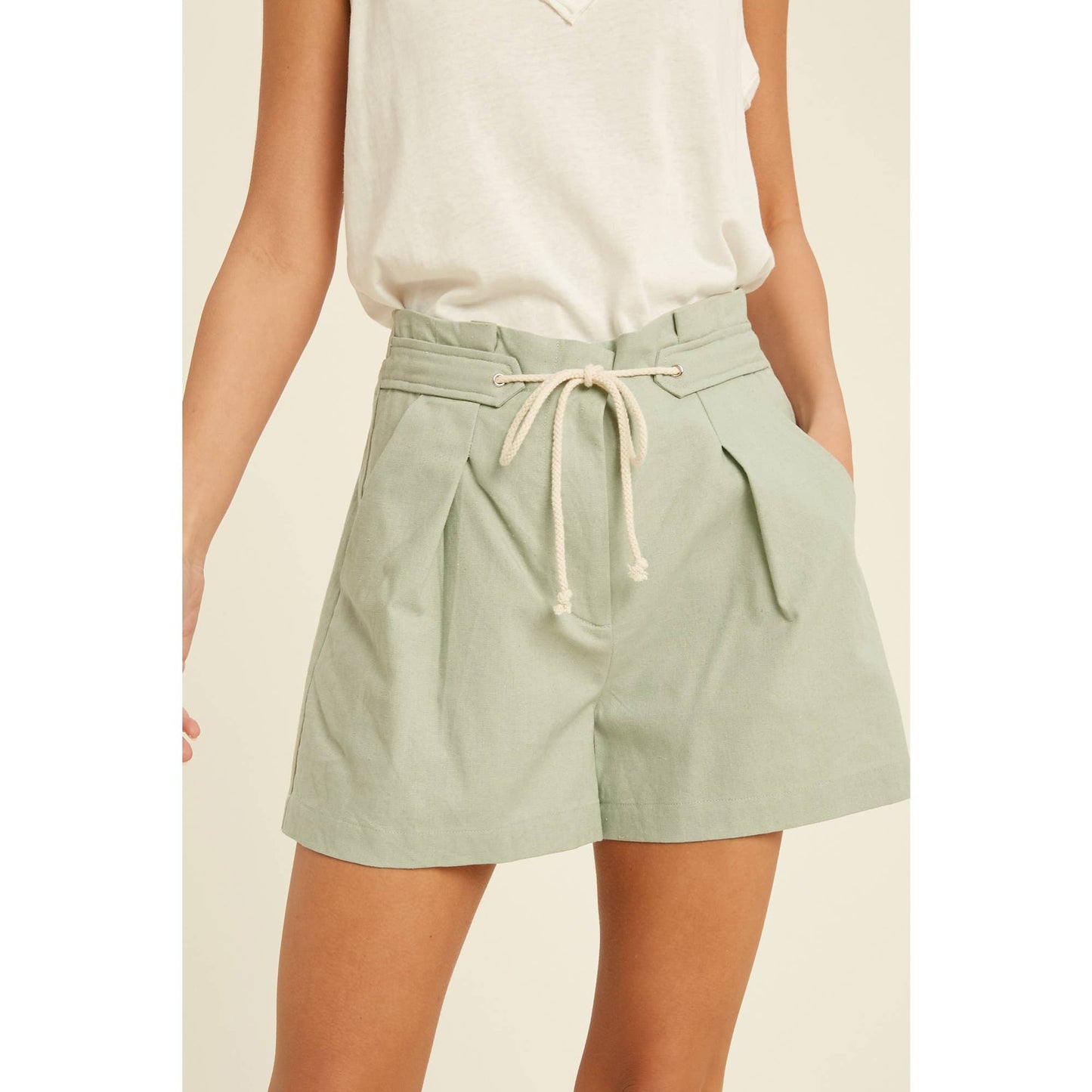 Tie Front Shorts In Sage