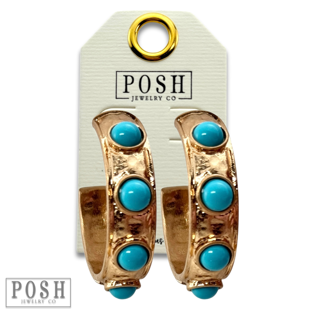 Turquoise bead hoop earring: Gold