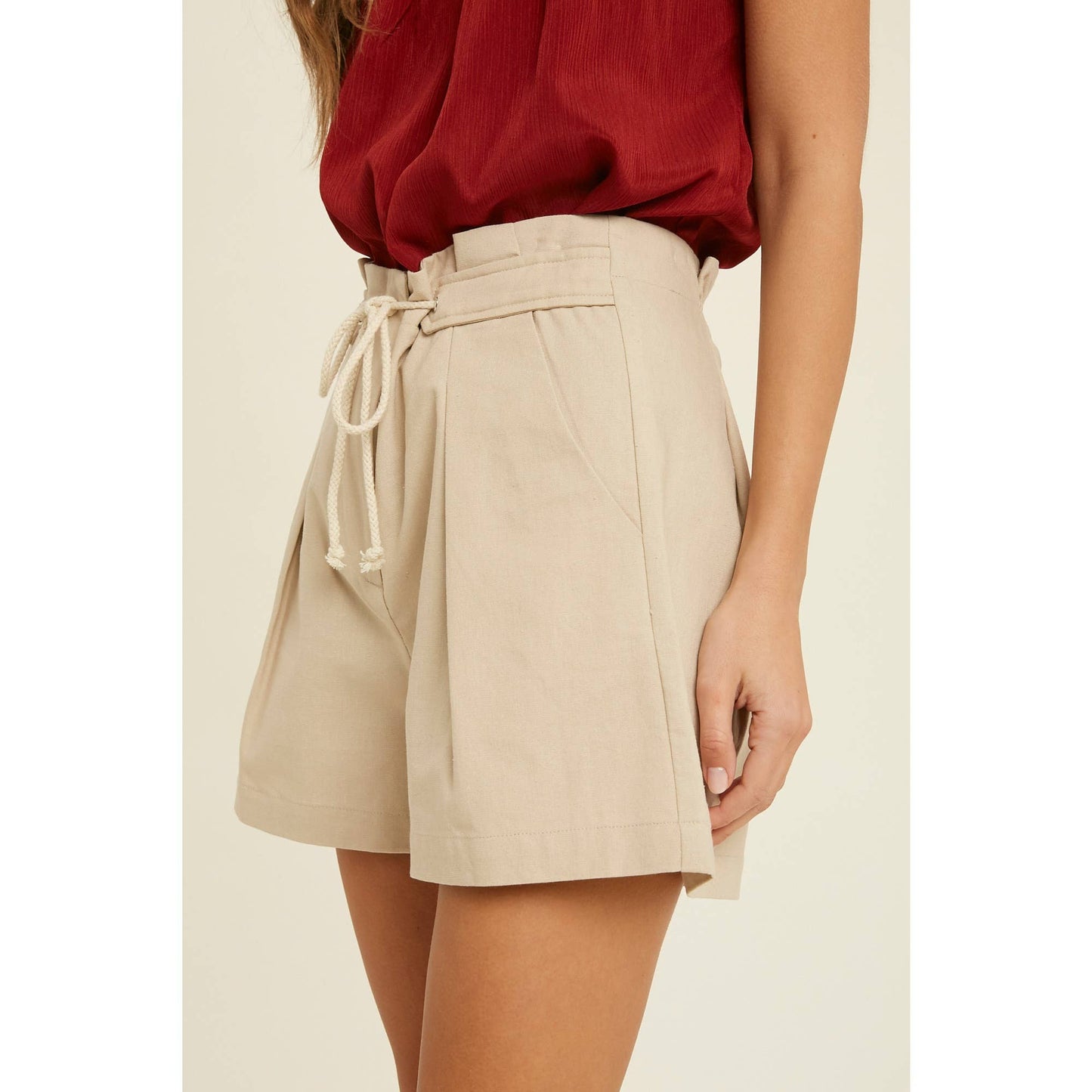 Tie Front Shorts in Tan