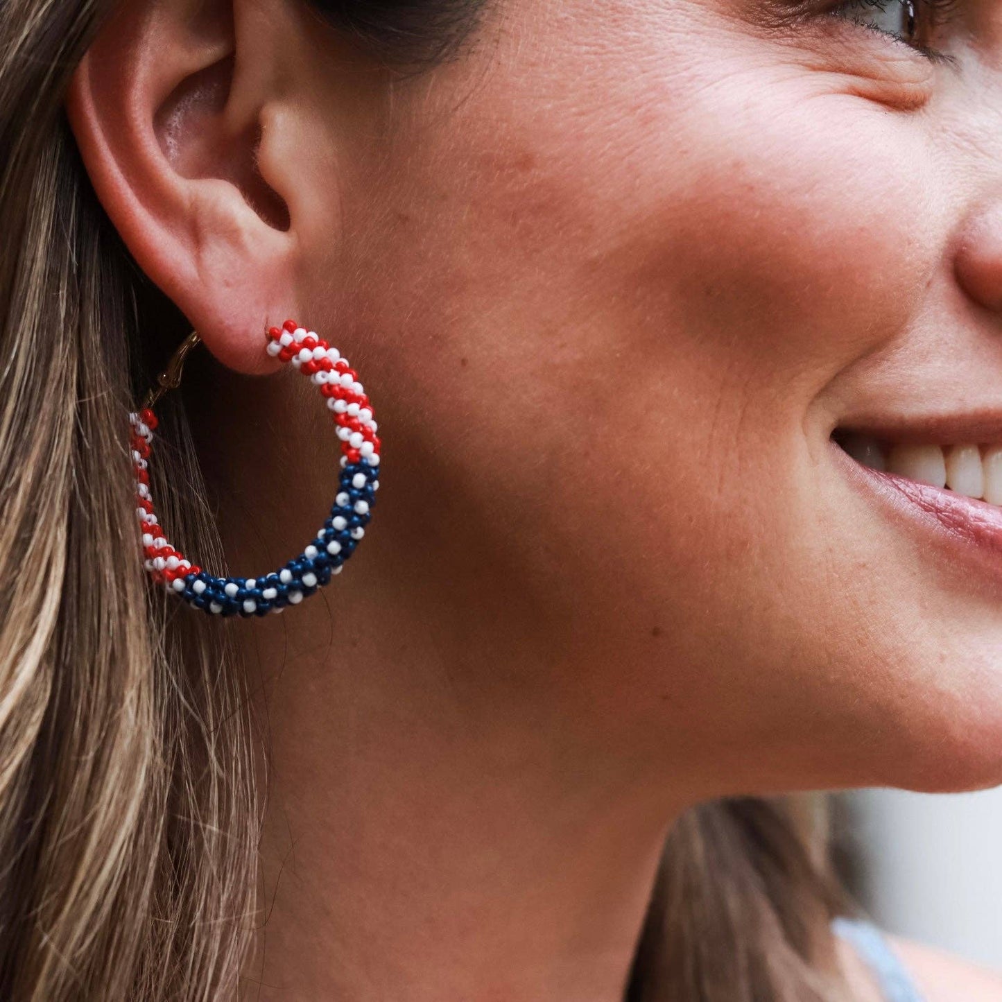 Custom Patriotic Beaded Hoop Earring