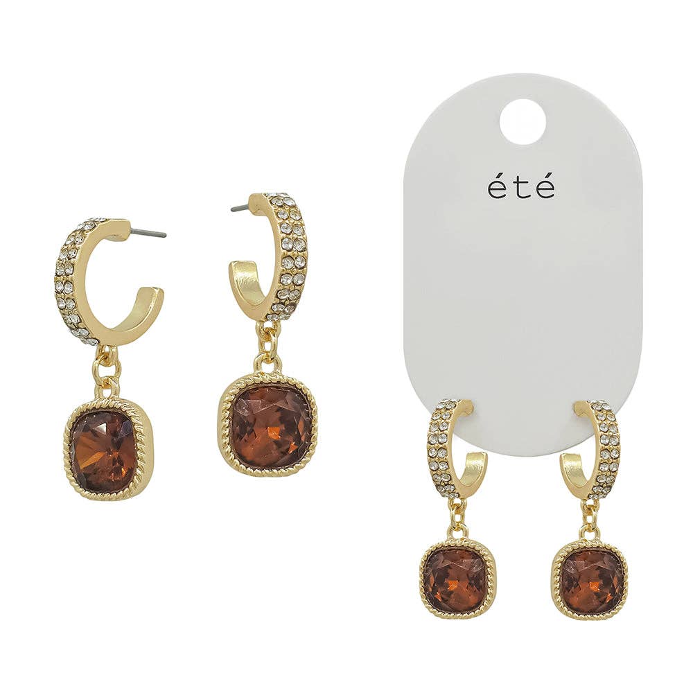 Double Row Diamond with Brown Jewel Earrings