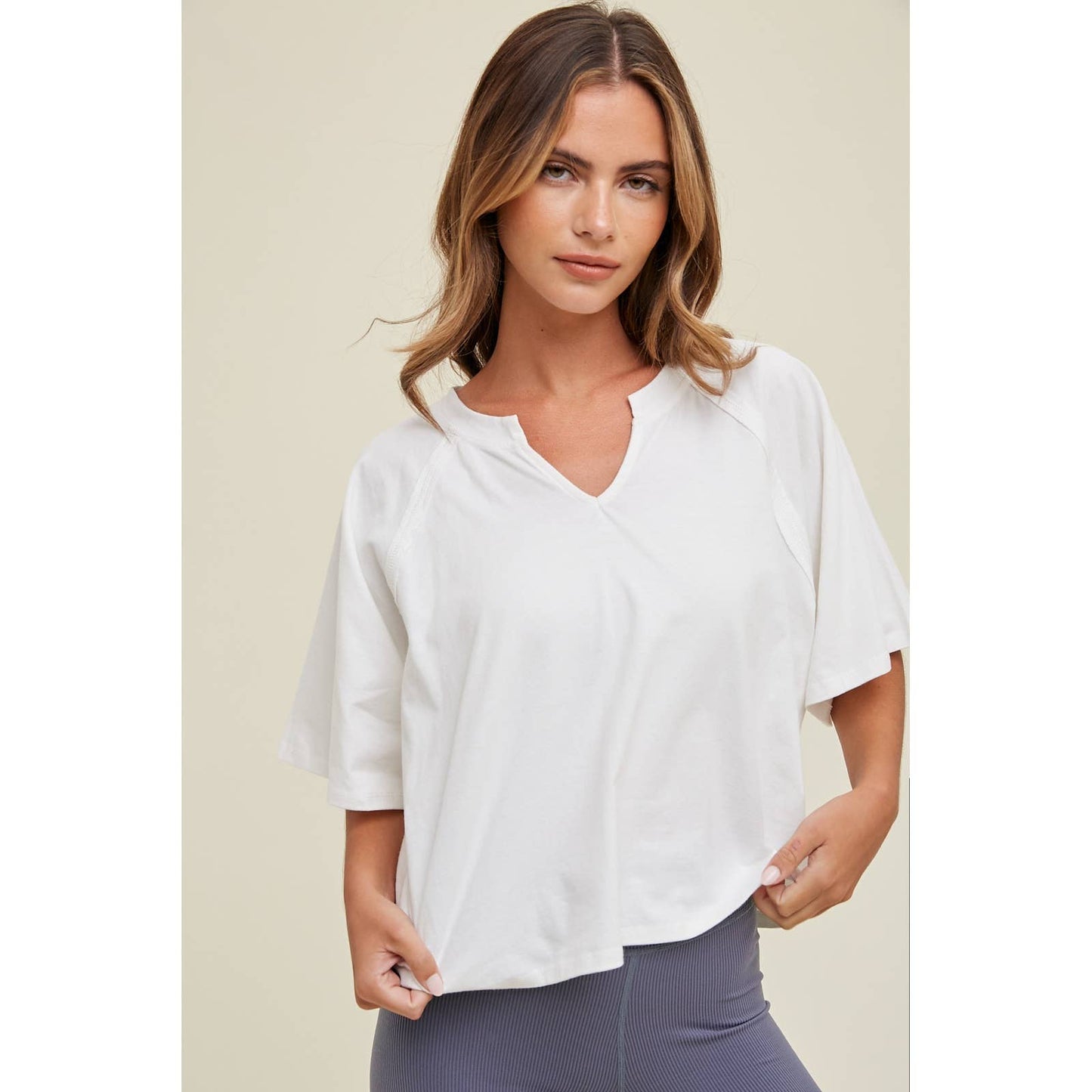 Cotton Knit Top With Drop Shoulder in White