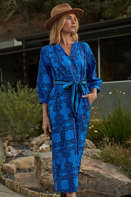 Abstract V-Neck Midi Dress