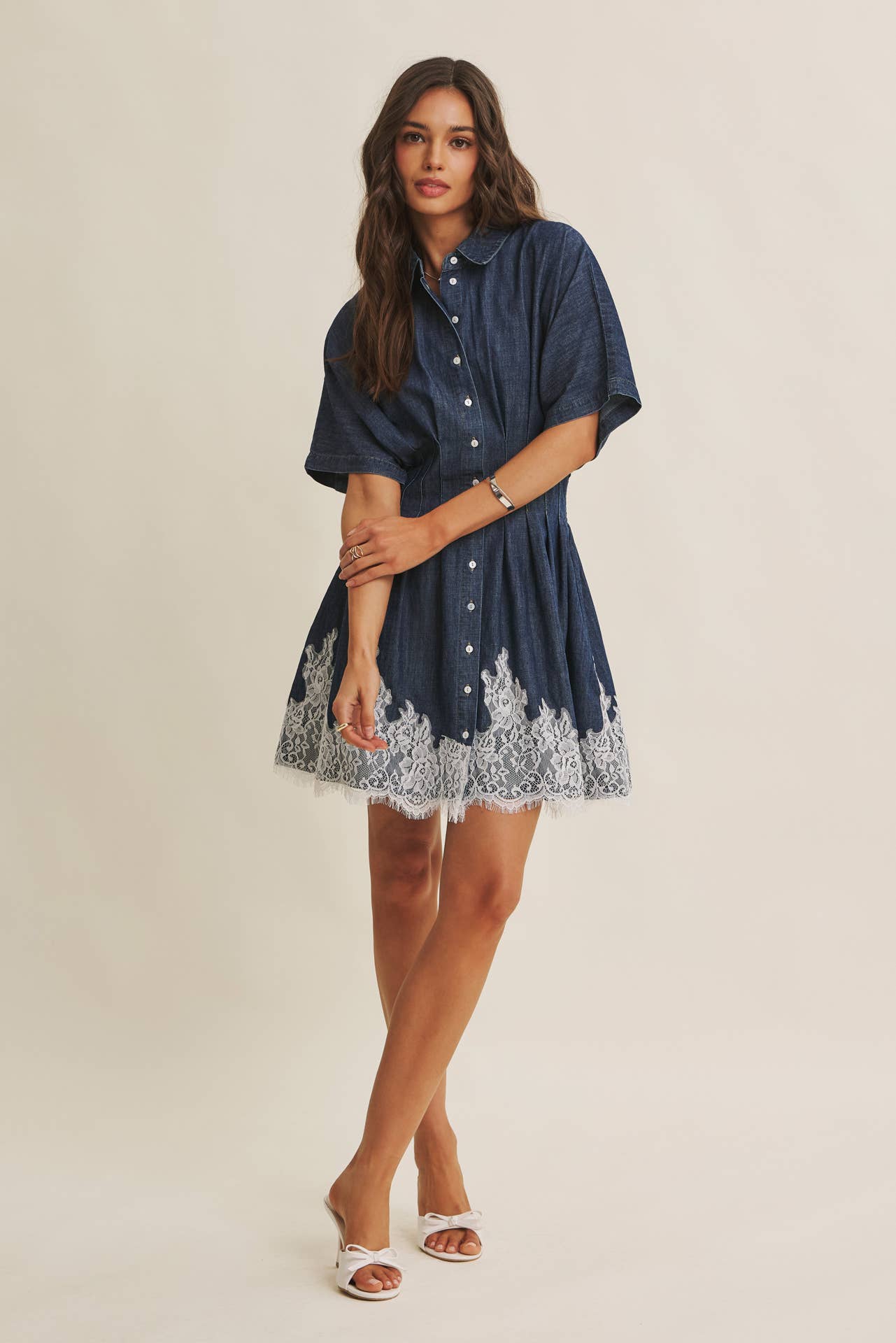 Lace Hem Denim Mini Dress