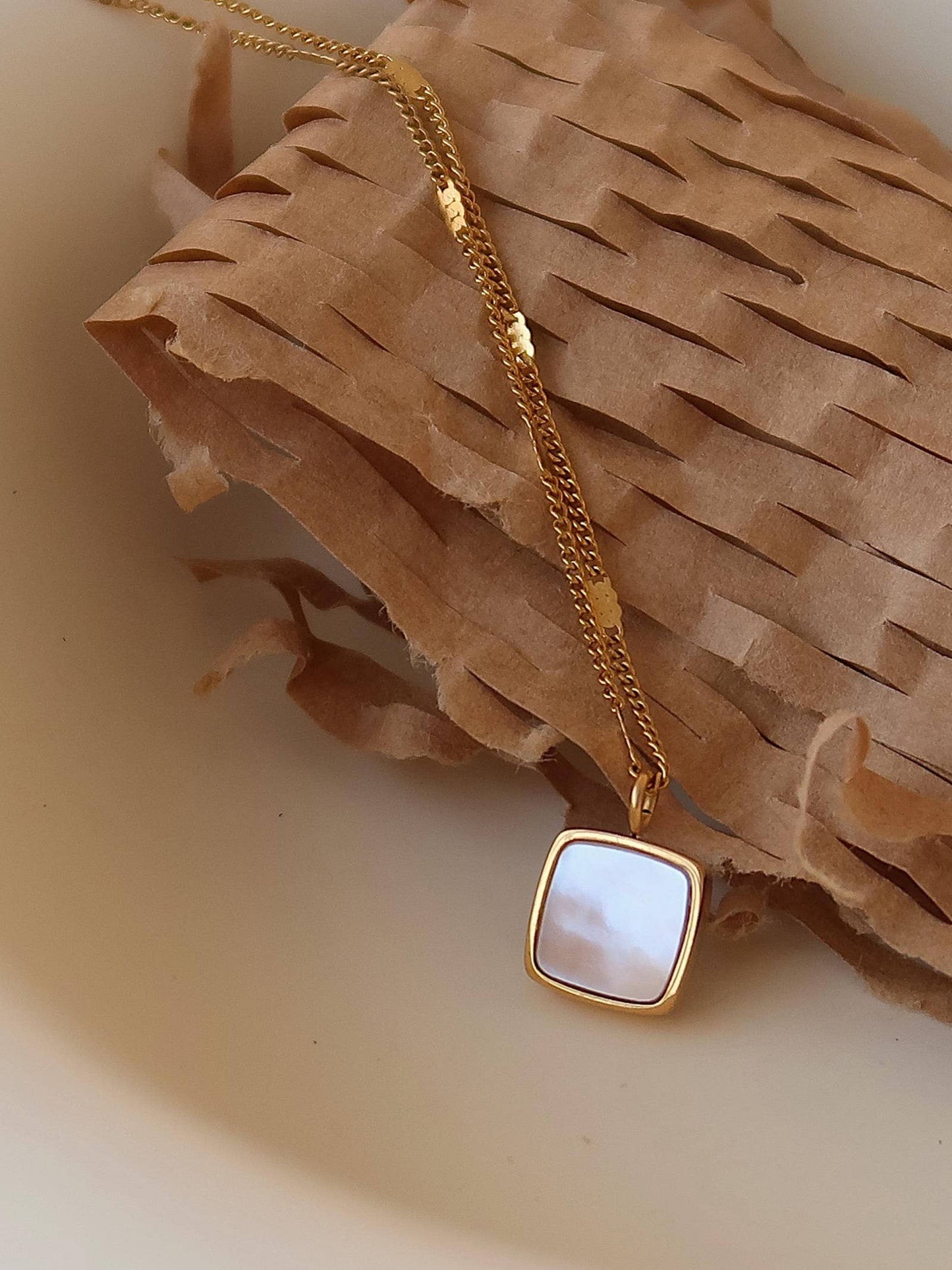 Felicity 18K Gold Non-Tarnish Shell Square Necklace: Yellow Gold