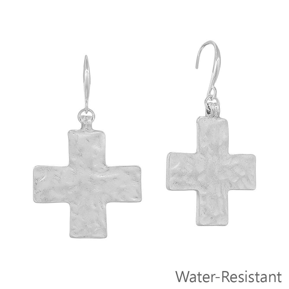 Silver Hammered Cross Earrings