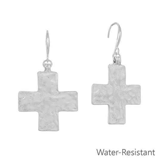 Silver Hammered Cross Earrings