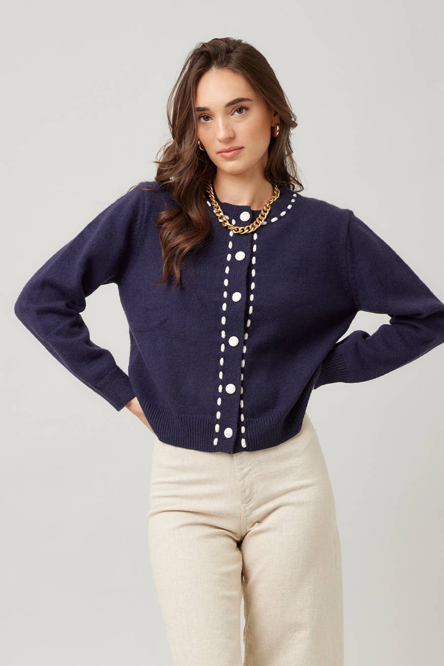 Contrast Stitch Knit Cardigan