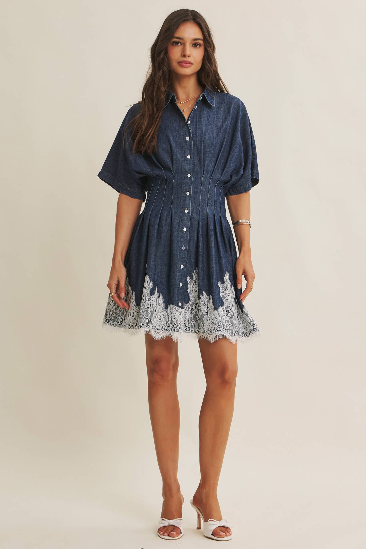 Lace Hem Denim Mini Dress