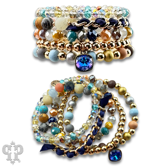 Mixed bead bracelet with Austrian crystal: Blue