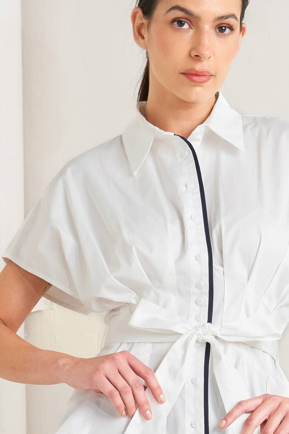 Pleated Waist Peplum Top in White