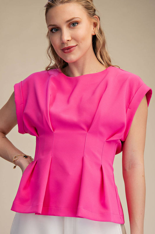 Hot Pink Pleated Waist Top
