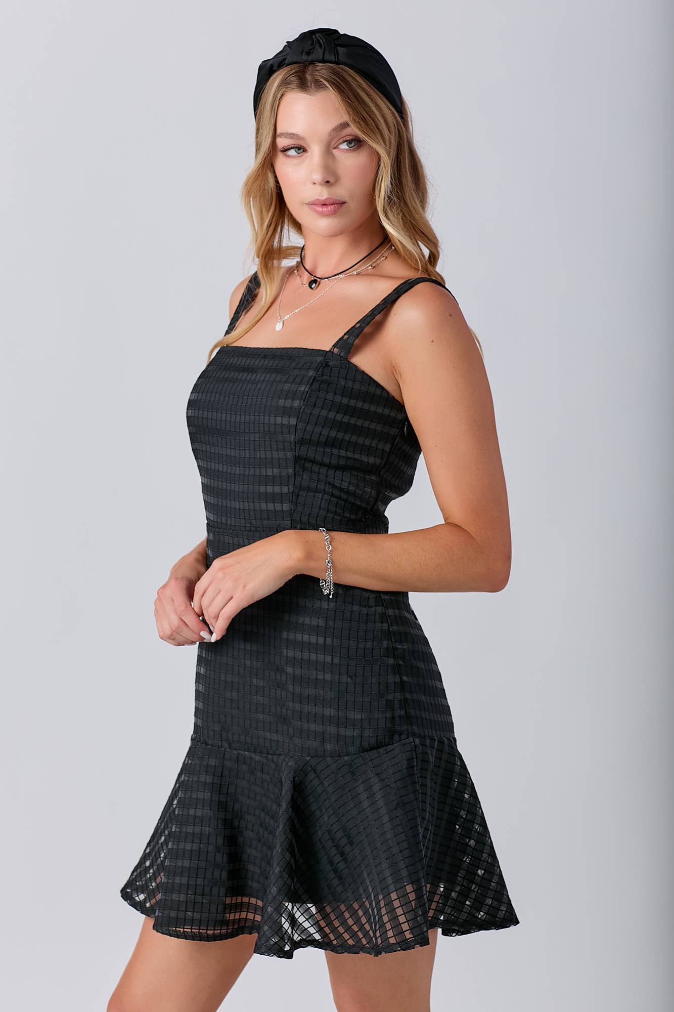Black Jacquard Peplum Mini Dress
