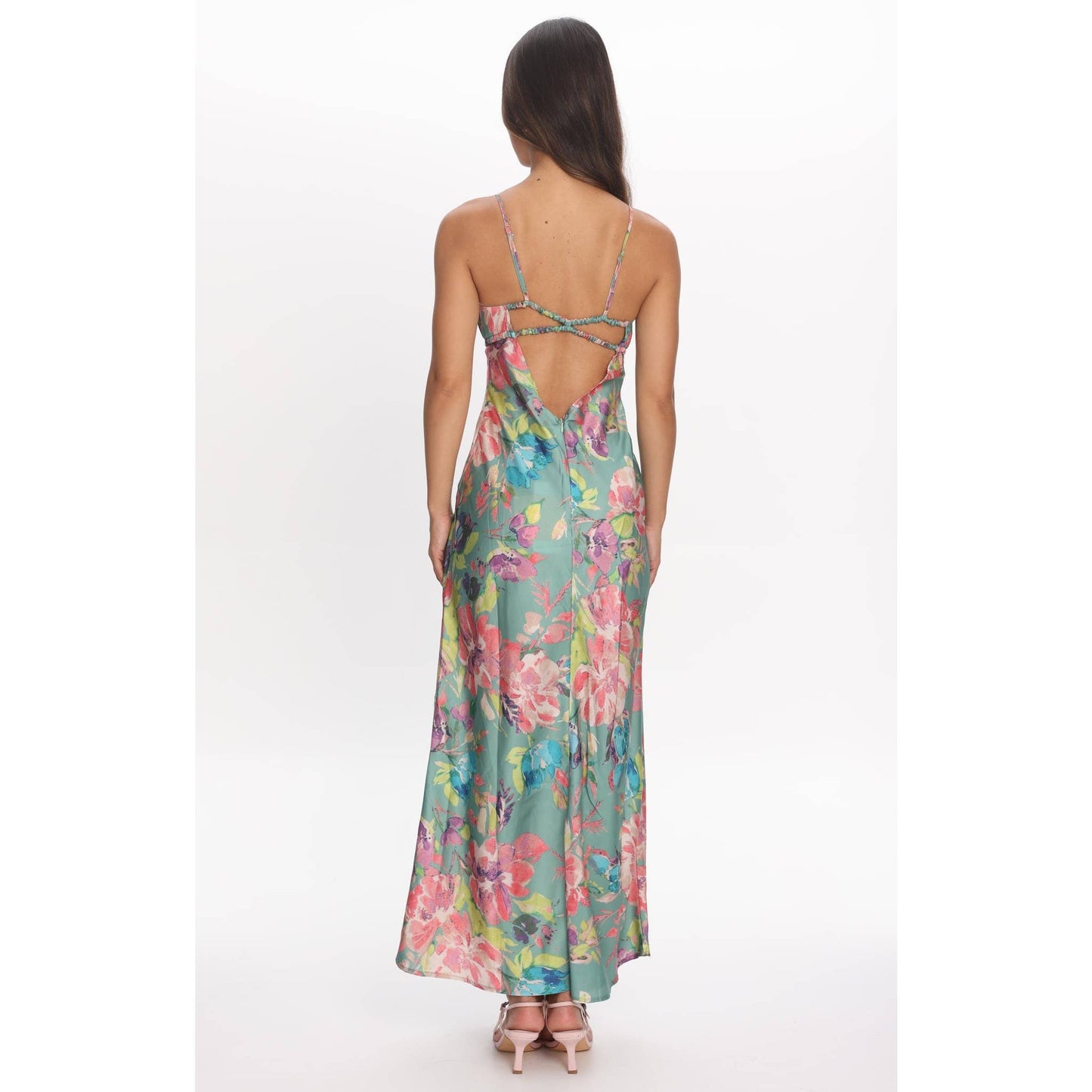 Floral Ruched Detail Dress in Jade/Multi