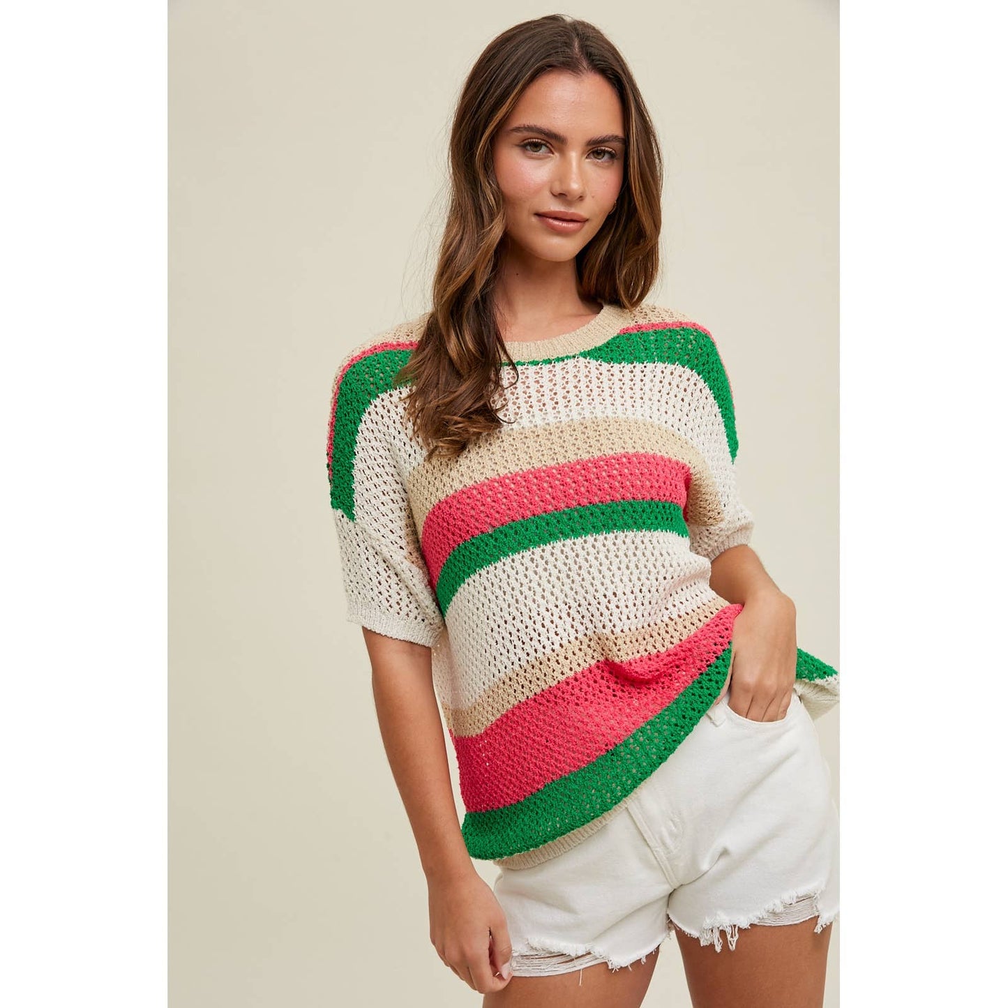 Multi-Color Open Knit Striped Sweater