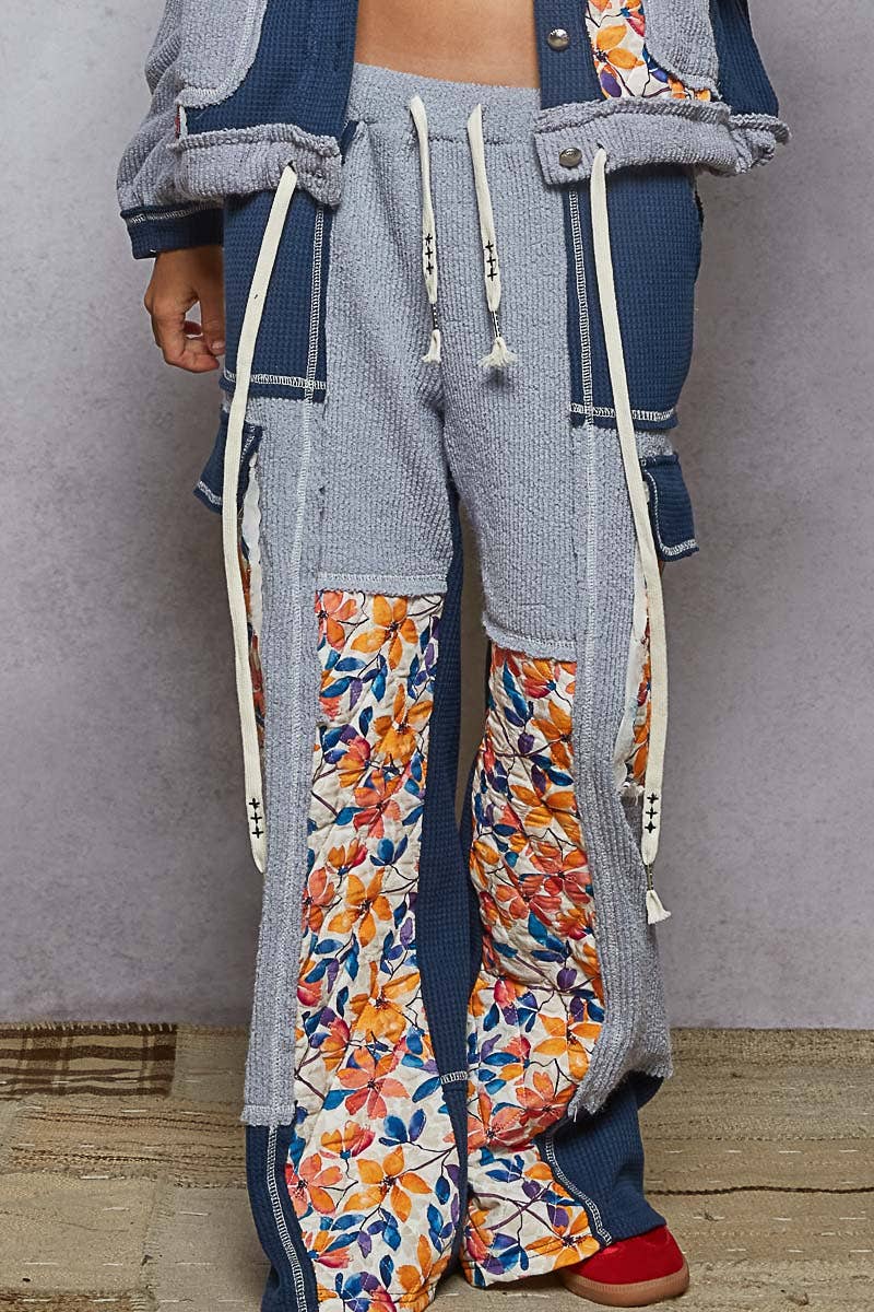 Thermal quilted detail floral knit pants