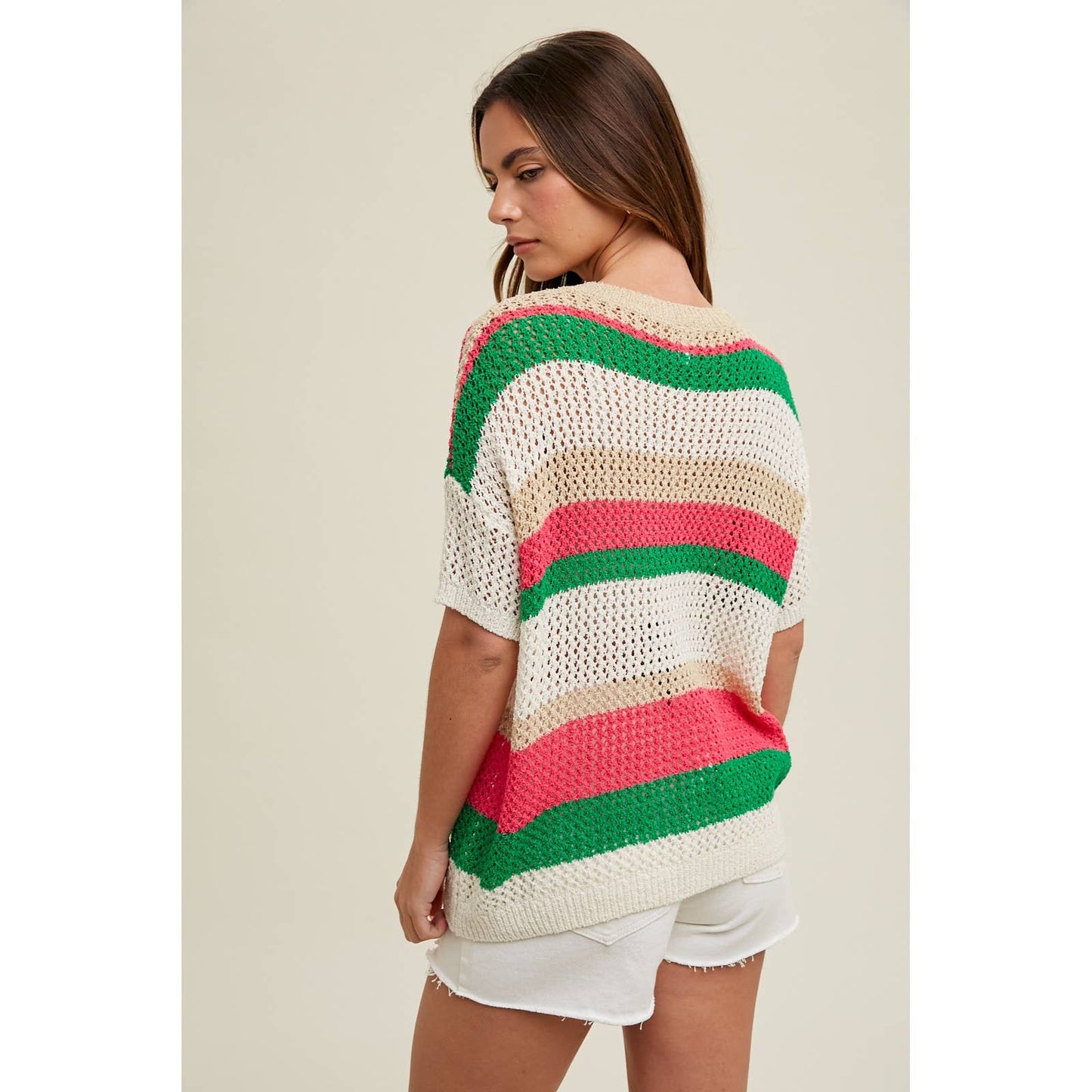 Multi-Color Open Knit Striped Sweater