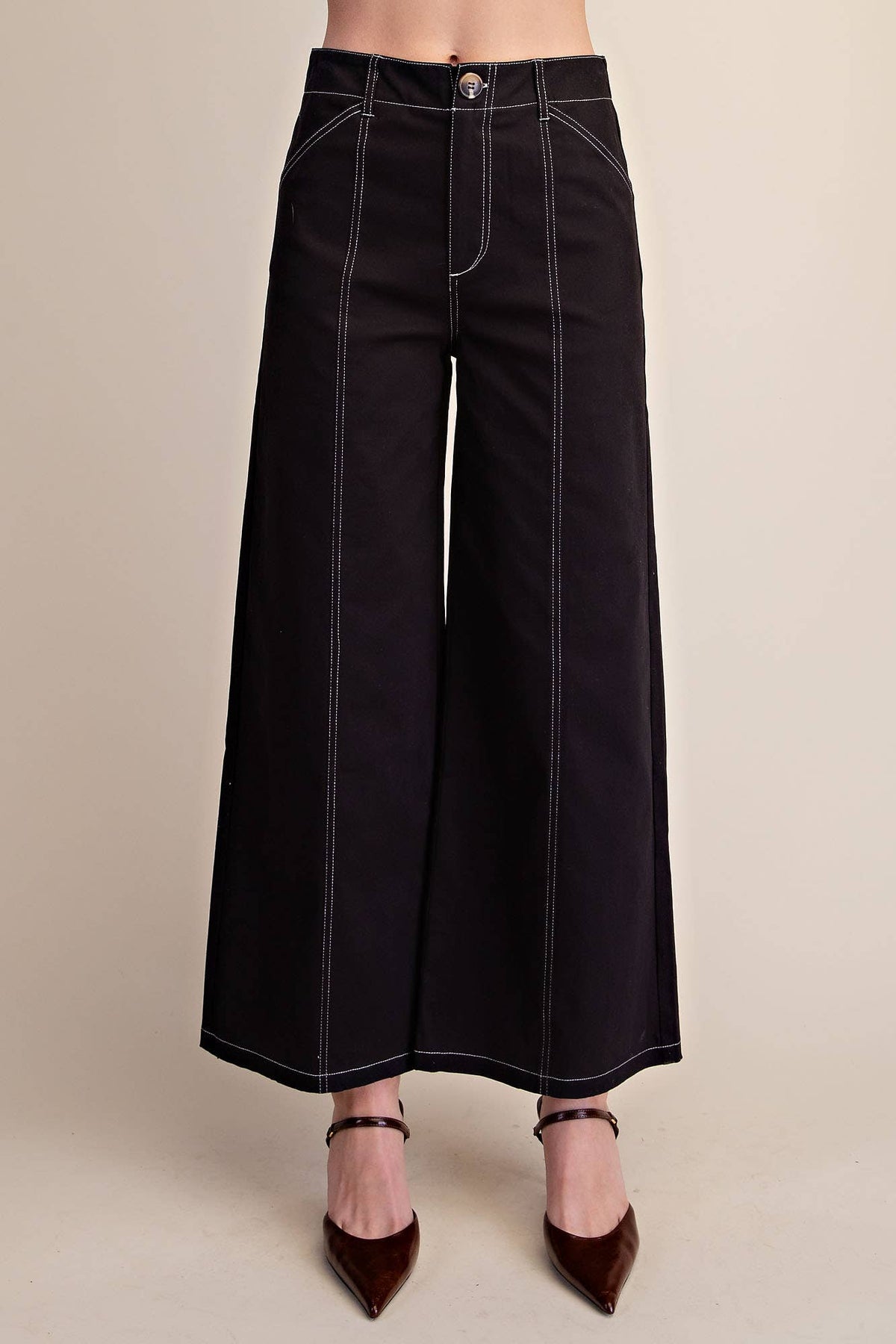 Zoey Wide Leg Stretch Bottoms in Black