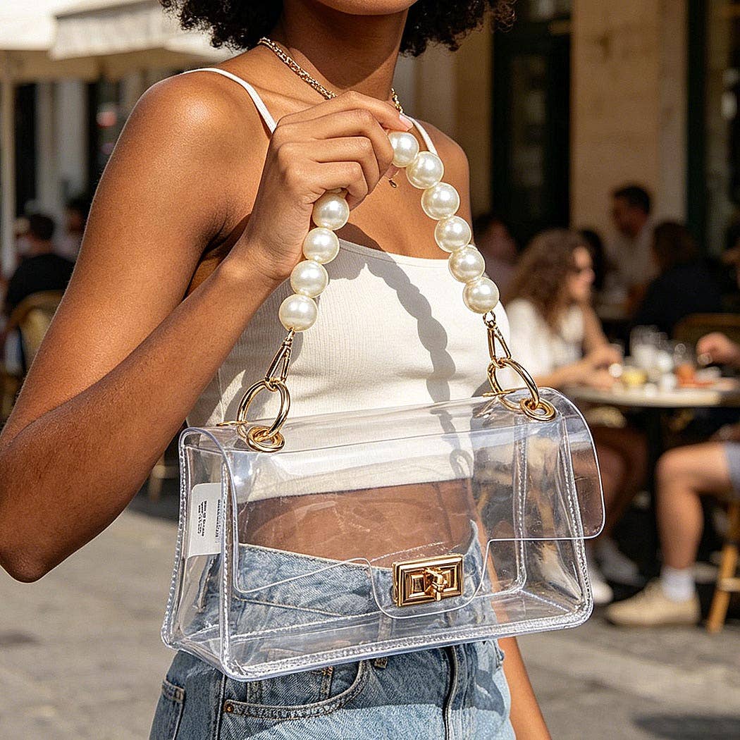 Transparent Cross body Bag With Large Pearl Handle