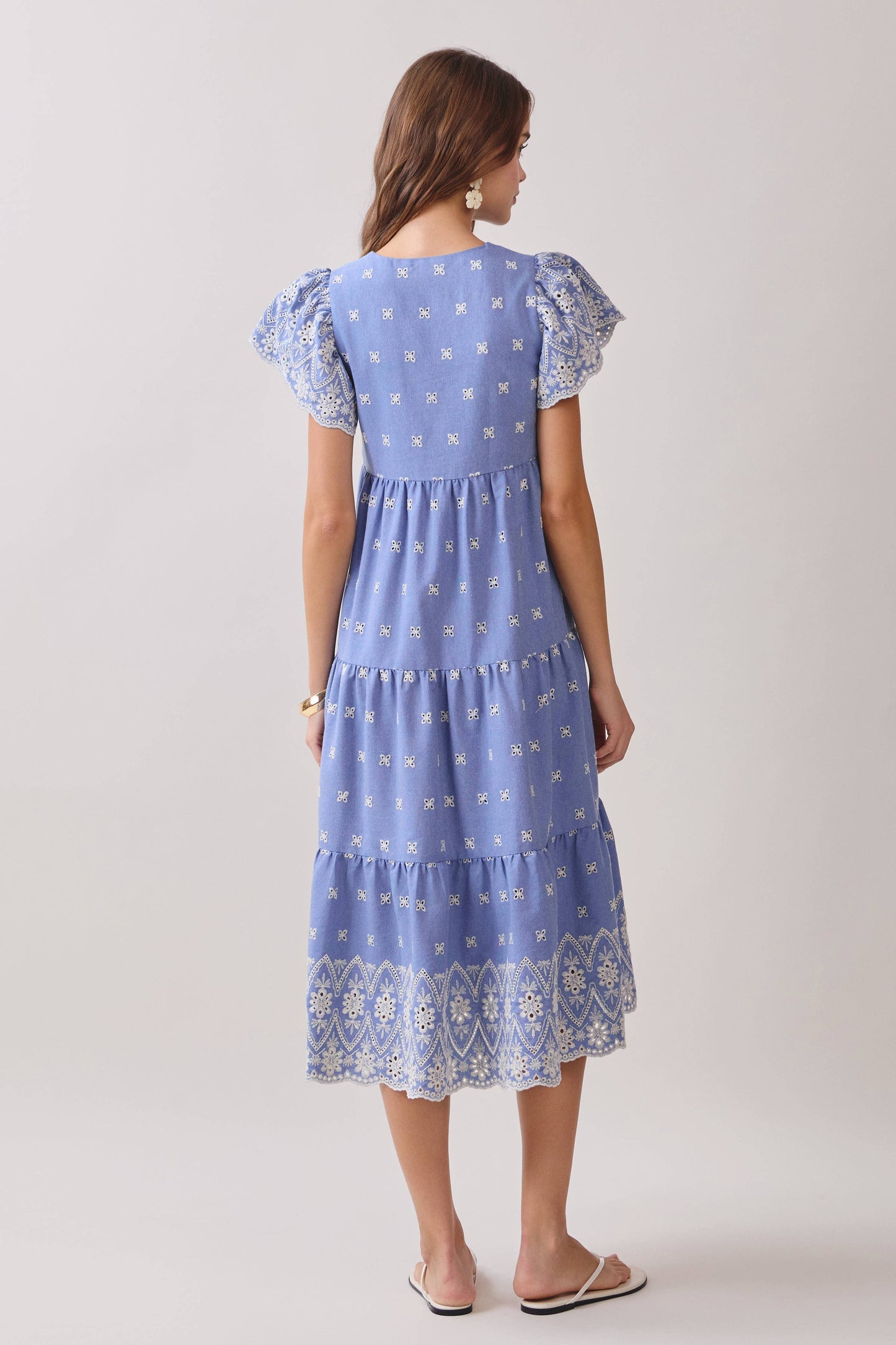 Embroidered Pattern Detail Midi Dress in Blue