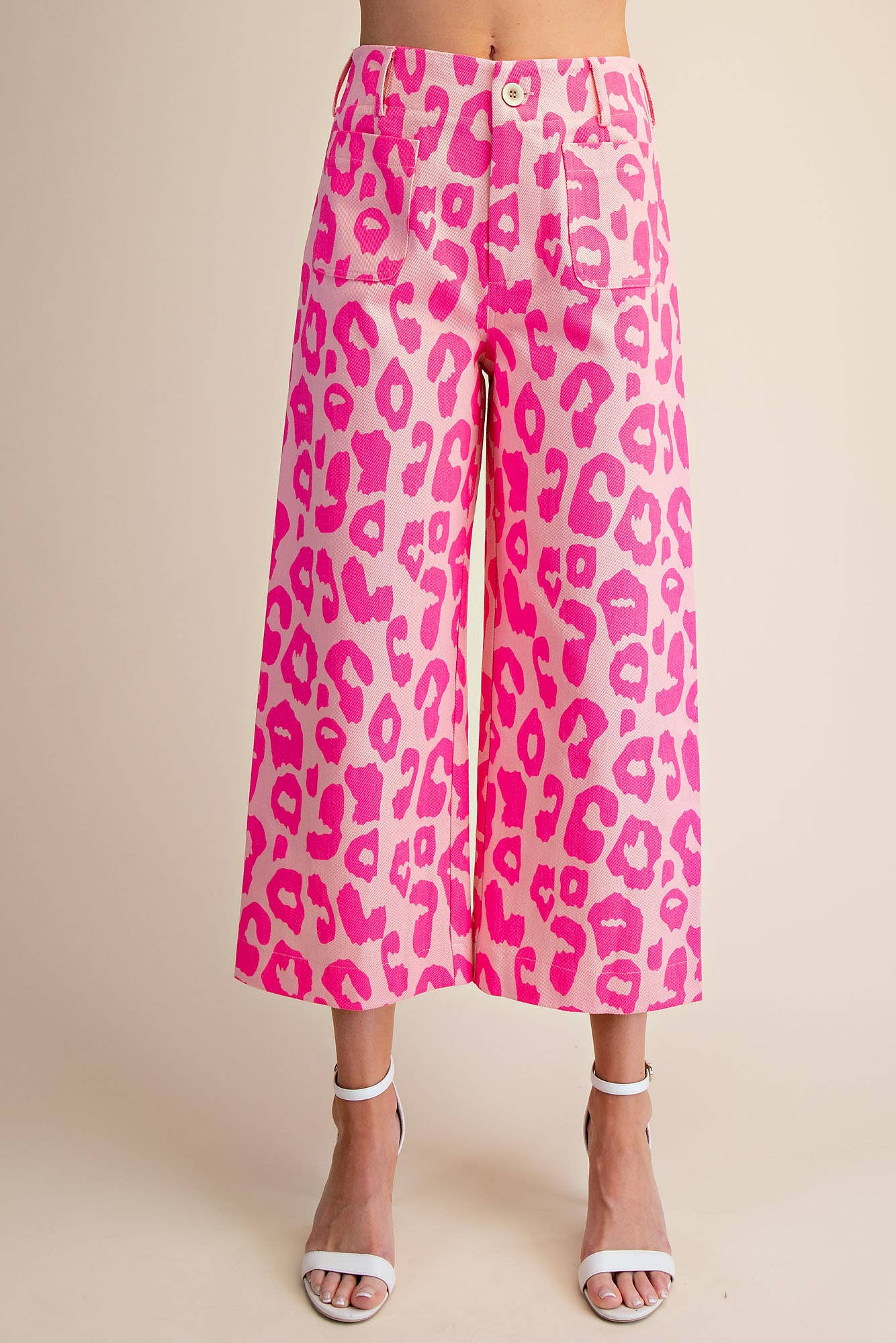 Cropped Leopard Print Pant in Hot Pink