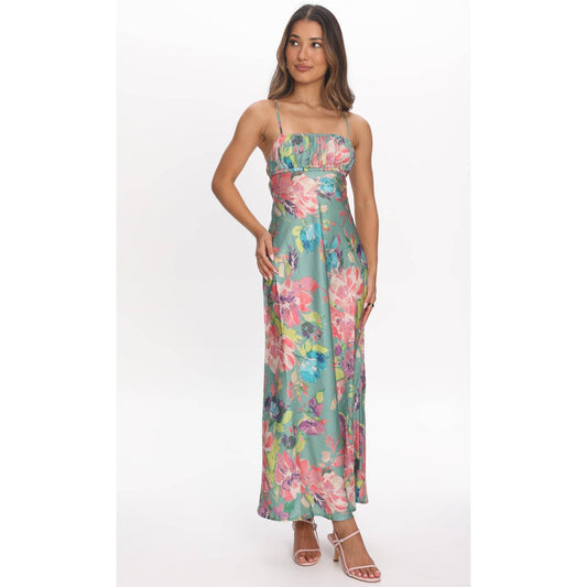 Floral Ruched Detail Dress in Jade/Multi