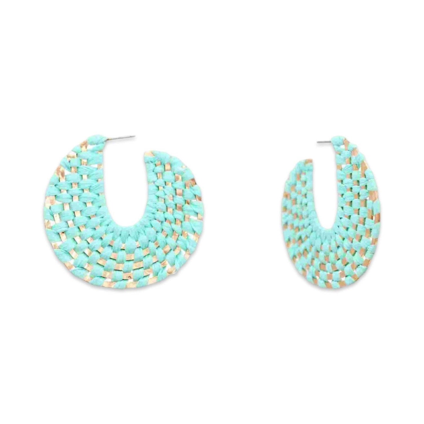 Mint + Gold Raffia Wrapped Hoop Earrings