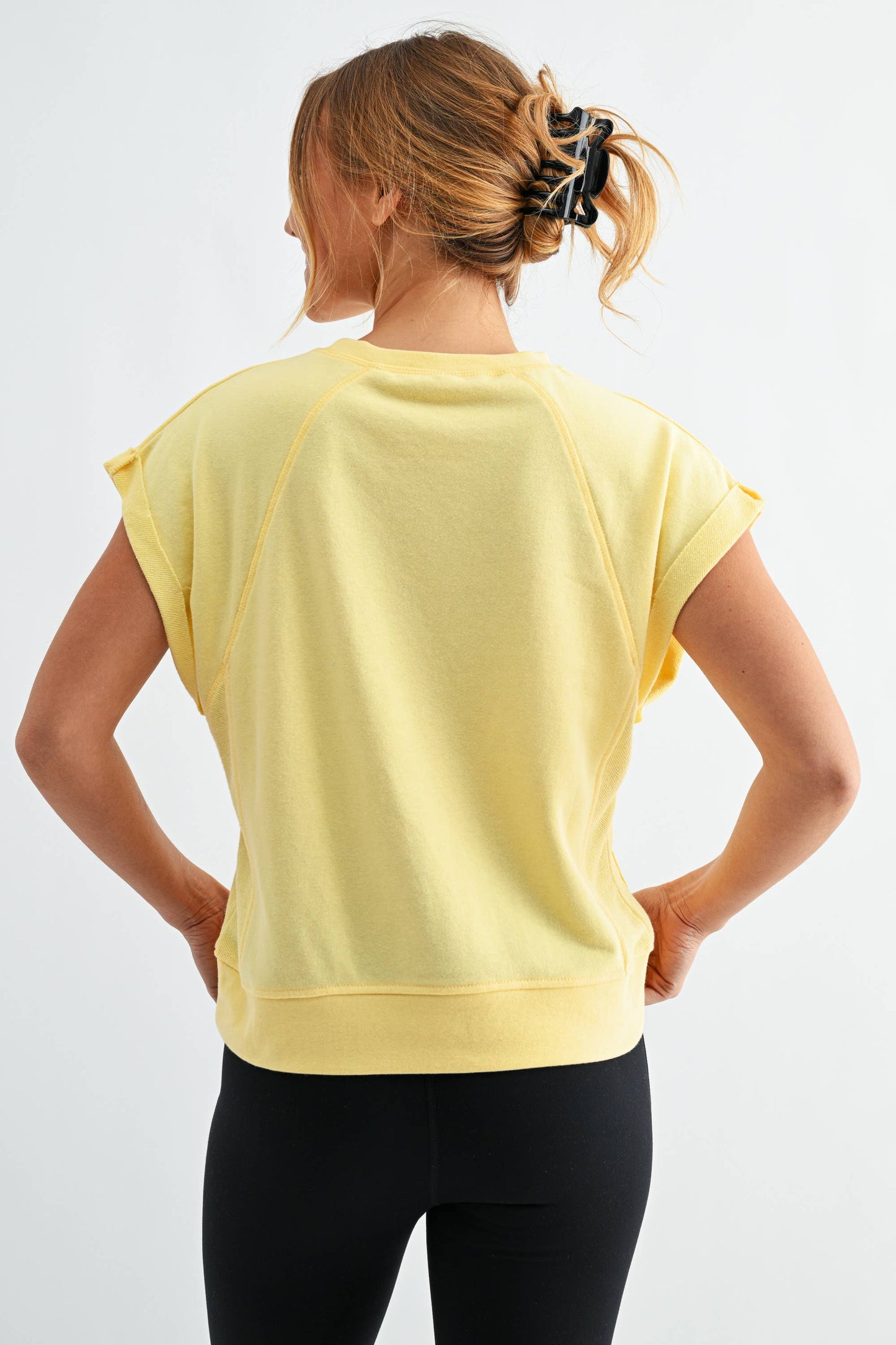 French Terry Cap Sleeve Top in Yellow