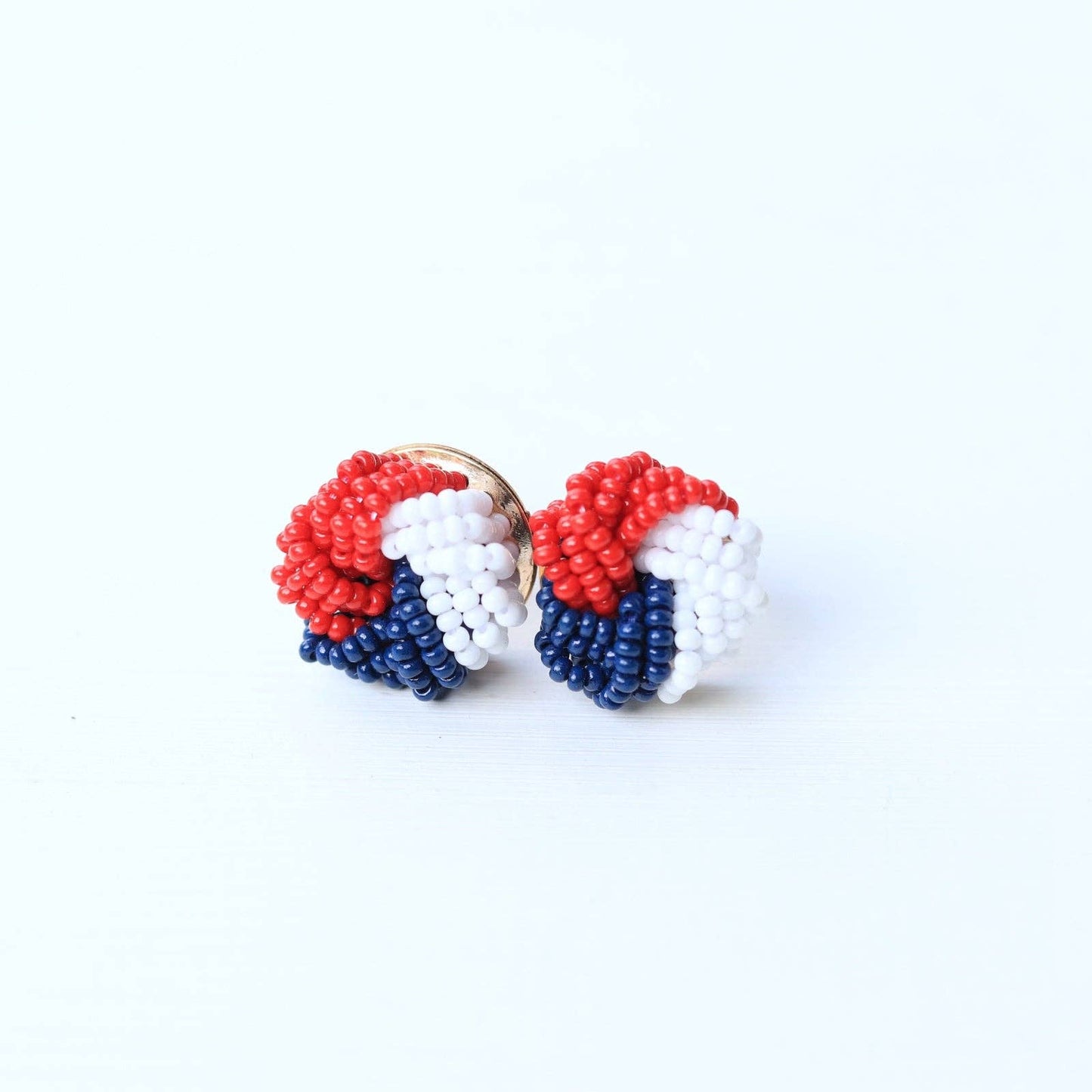 Red White Blue Beaded Knot Stud Earring