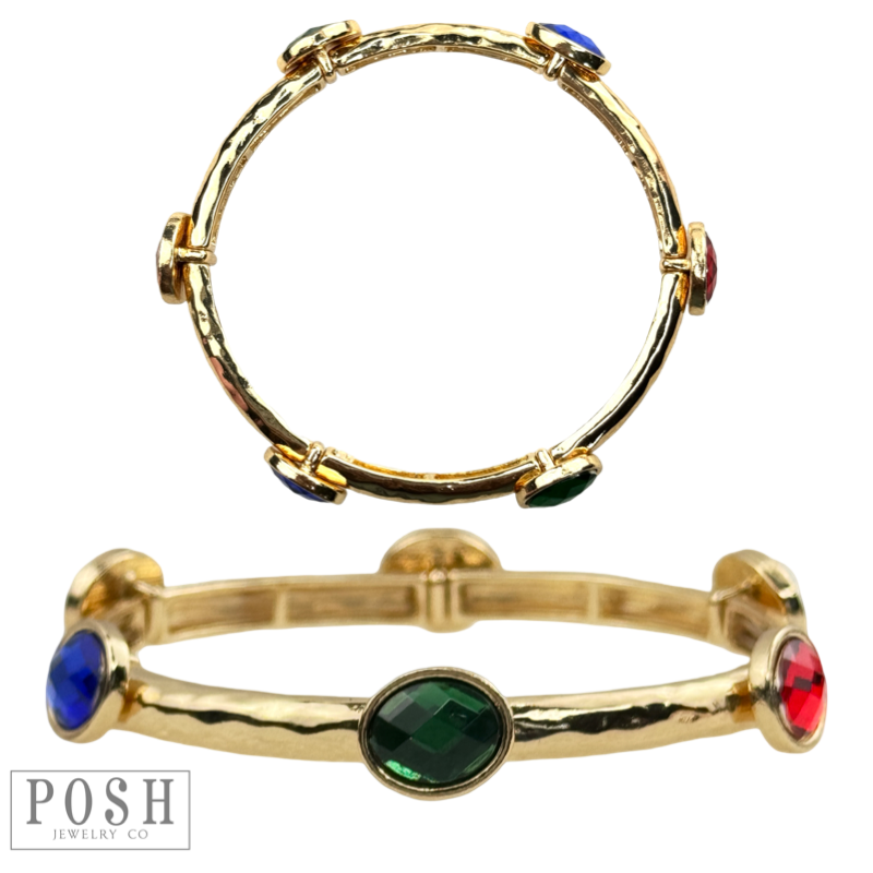 Faceted oval crystal bracelet: Multi-Color