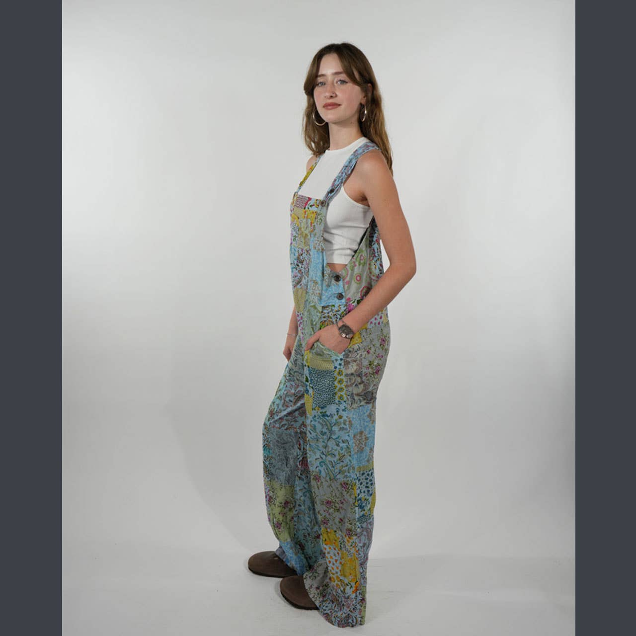 Boho  Patchwork Overalls in Blue