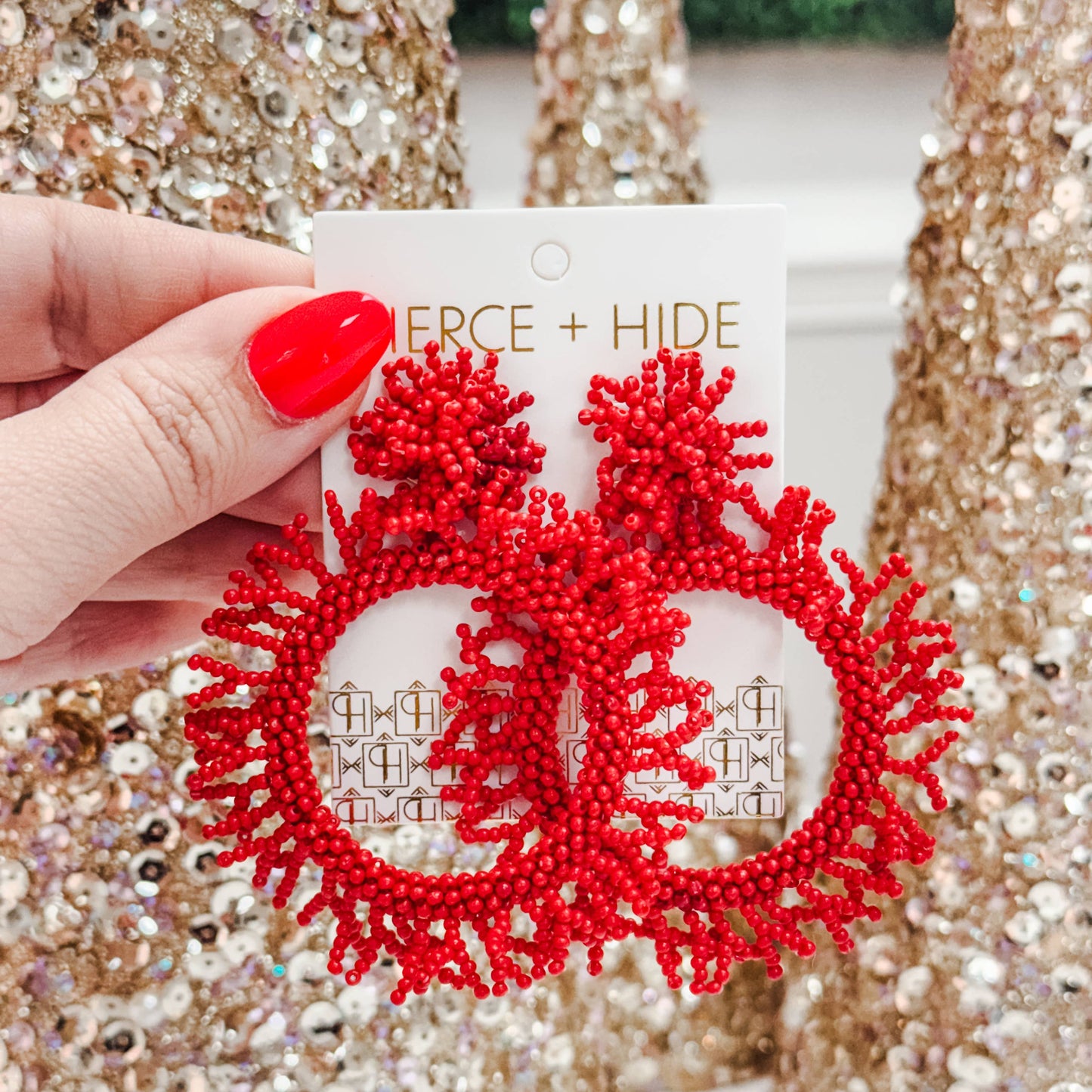 Custom Red Coral Burst Earring