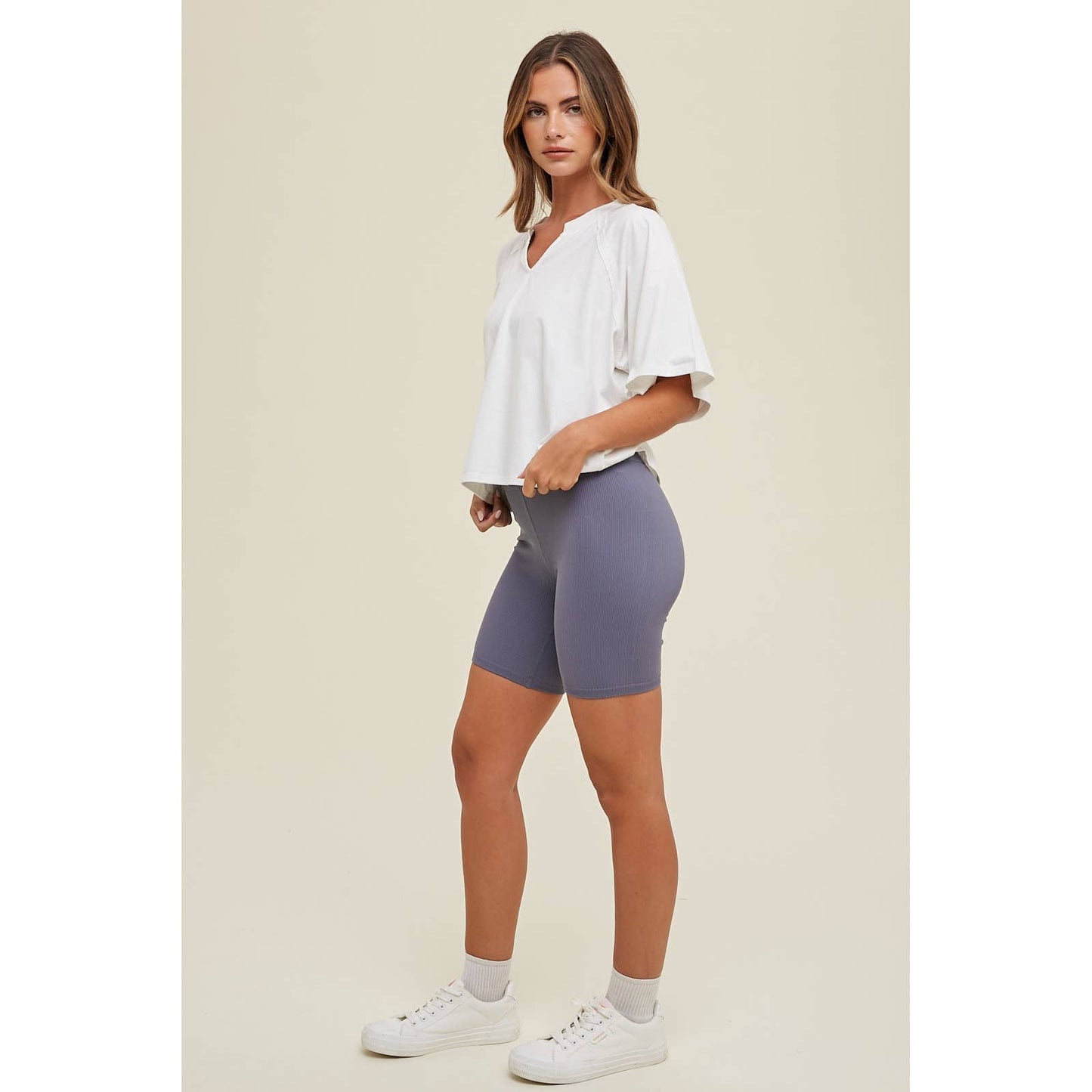 Cotton Knit Top With Drop Shoulder in White