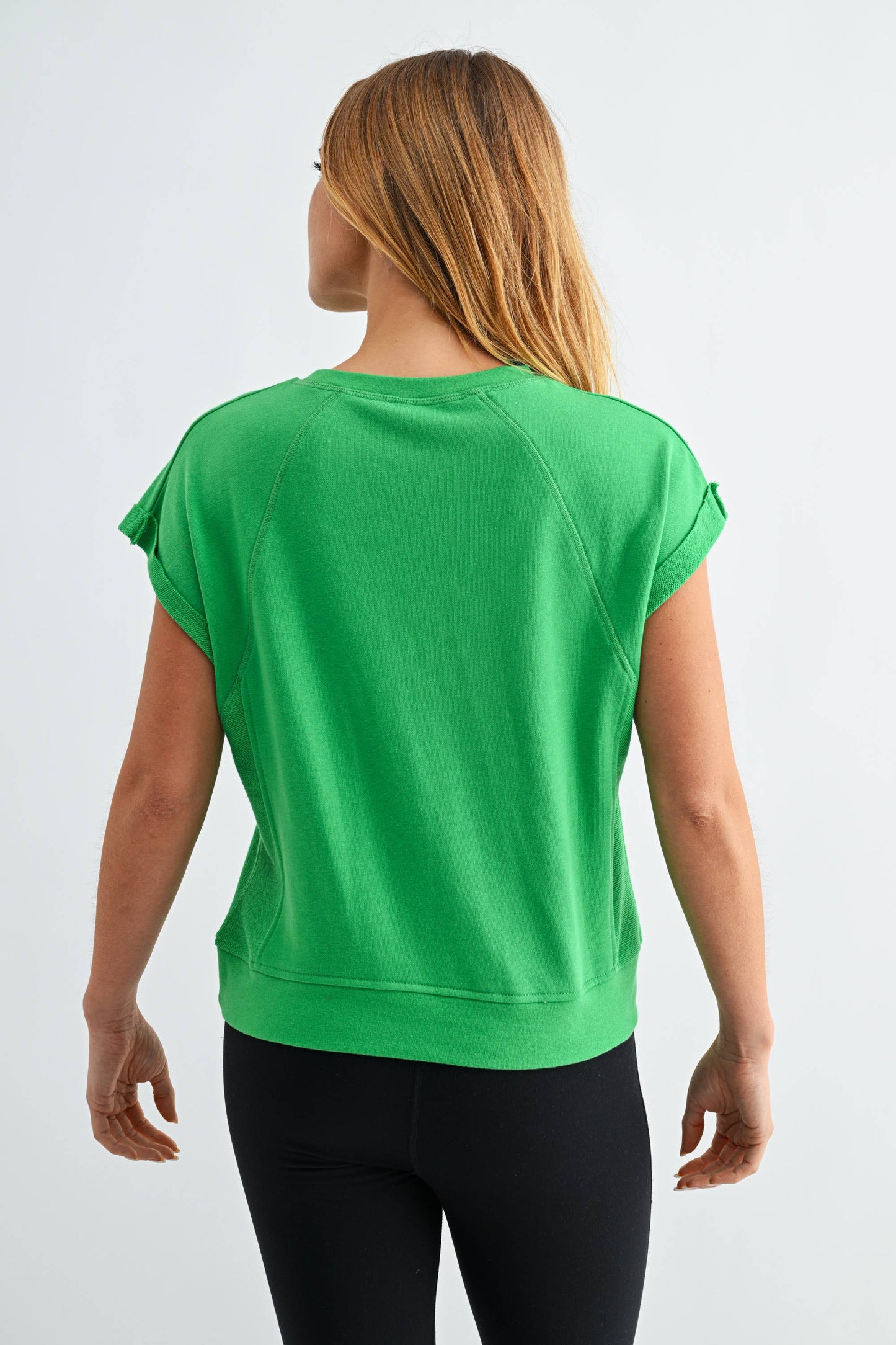 French Terry Cap Sleeve Top in Green