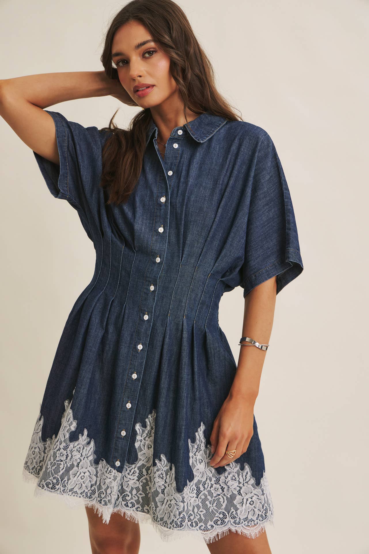 Lace Hem Denim Mini Dress