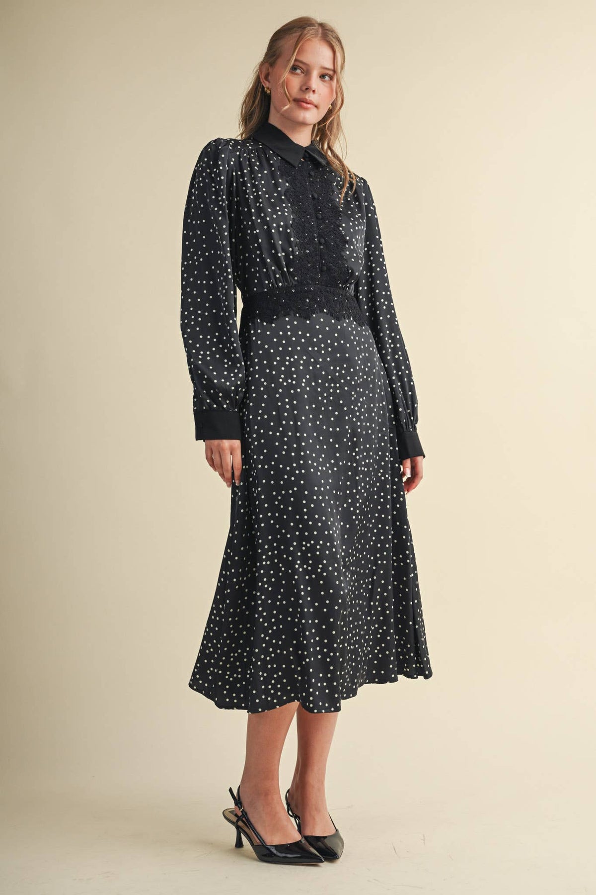 Daisy Dot Lace Trim Satin Dress