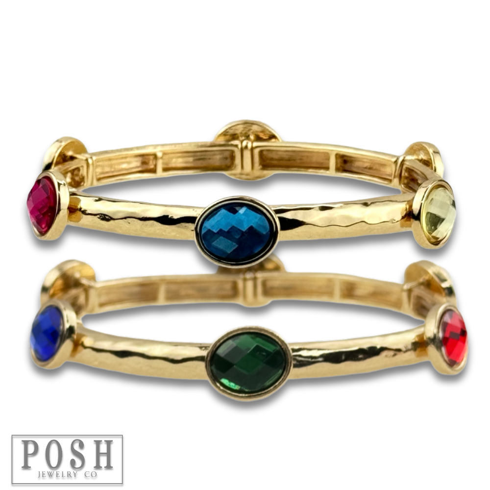 Faceted oval crystal bracelet: Multi-Color