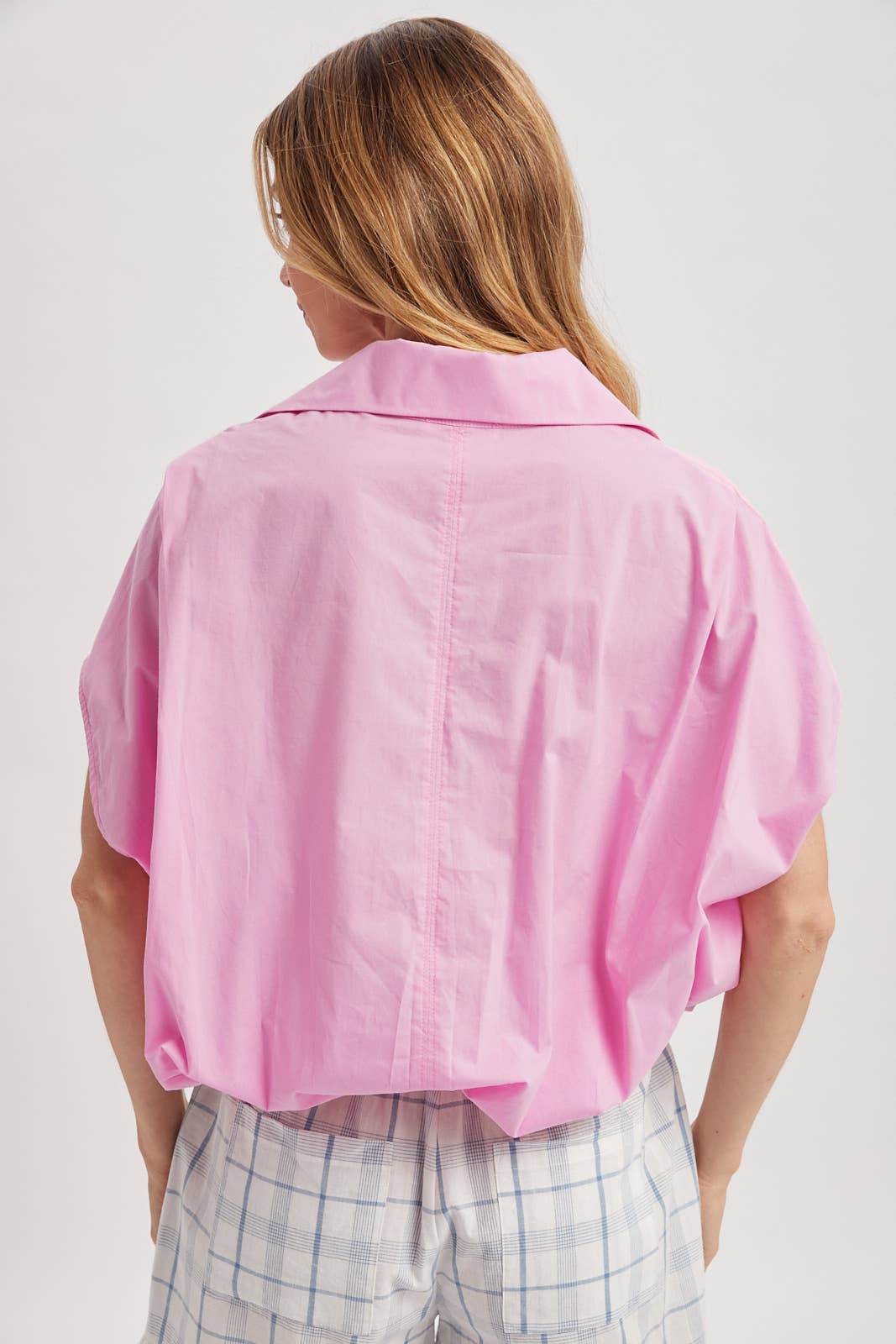 Bubble Hem Button Up Top in Pink