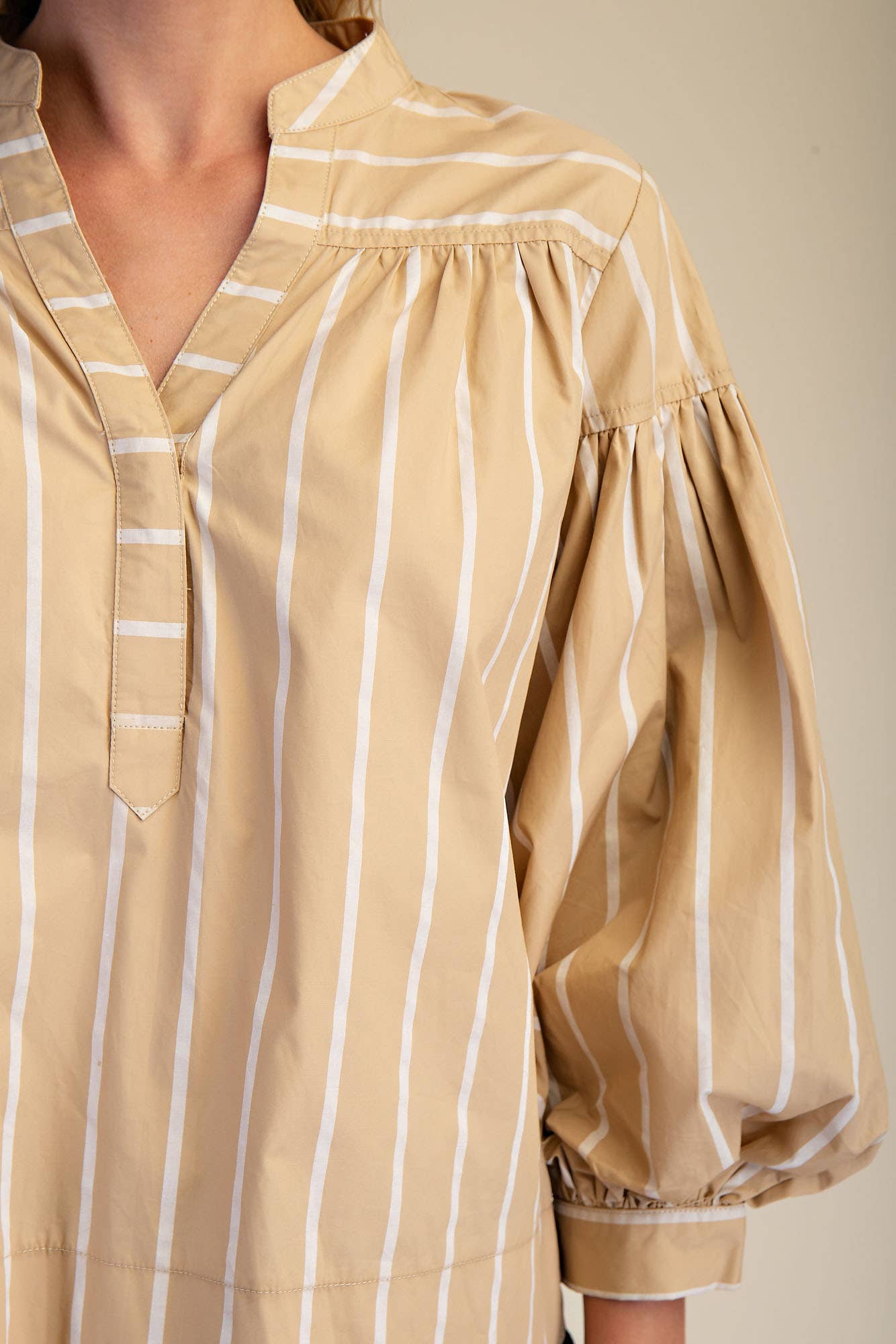 Puff Sleeve Striped Top in Tan