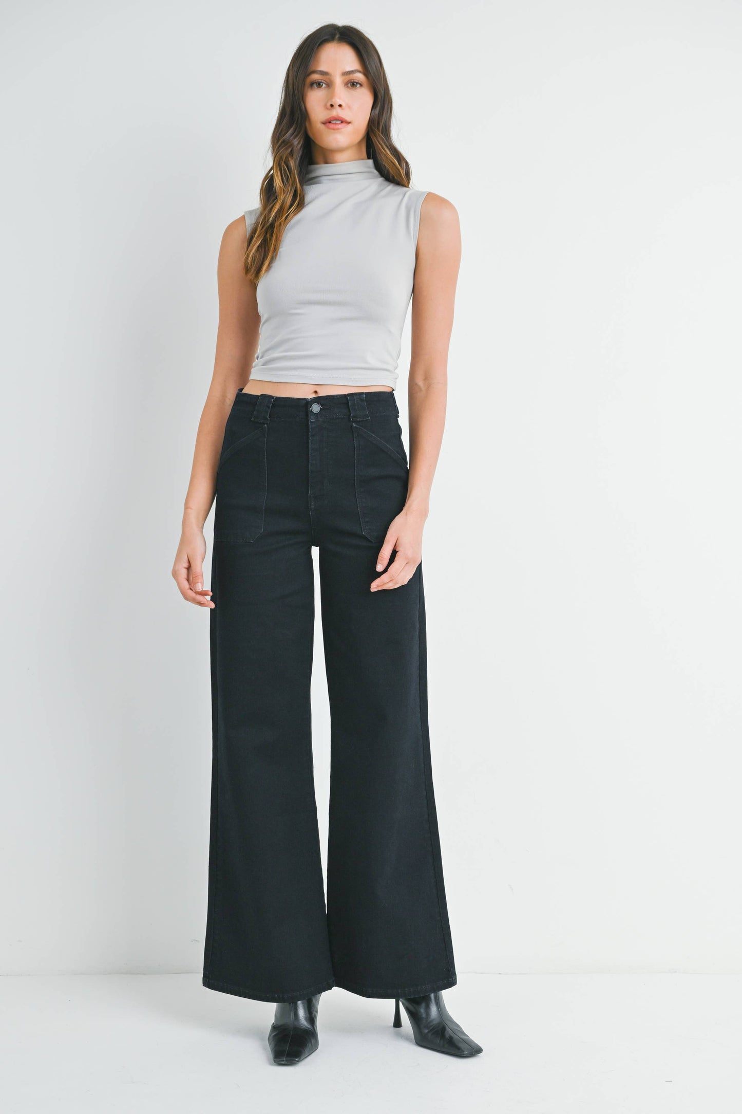 JBD Patch Pocket Wide Leg Flare in Black
