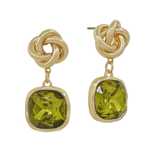 Olive Crystal Stone and Knotted Earrings